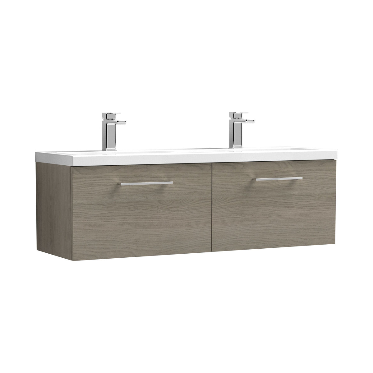 Nuie Arno 1200mm 2 Drawer Wall Hung Vanity Unit With 2 Tap Hole Ceramic Basin