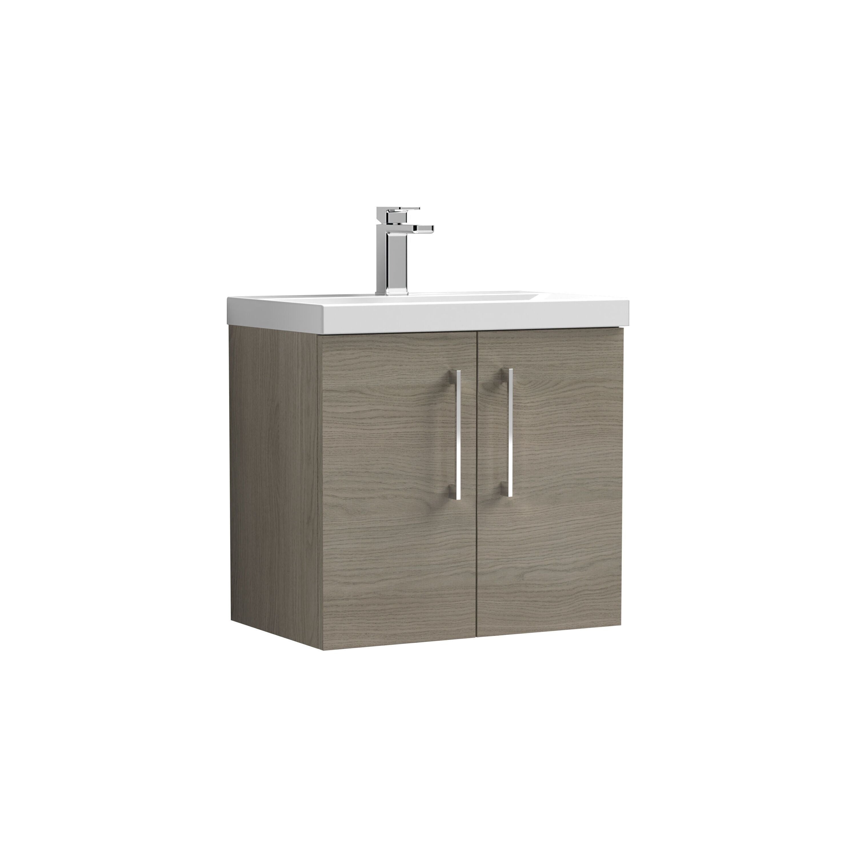 nuie Arno 600mm Solace Oak 2 Door Wall Hung Vanity Unit With Mid-Edge Basin
