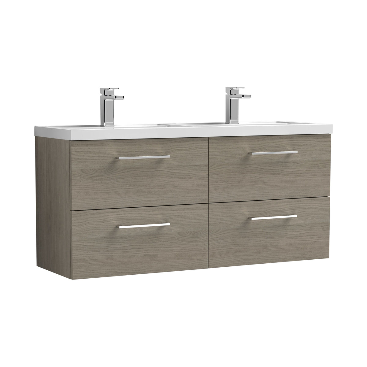 Nuie Arno 1200mm 4 Drawer Wall Hung Vanity Unit With 2 Tap Hole Polymarble basin