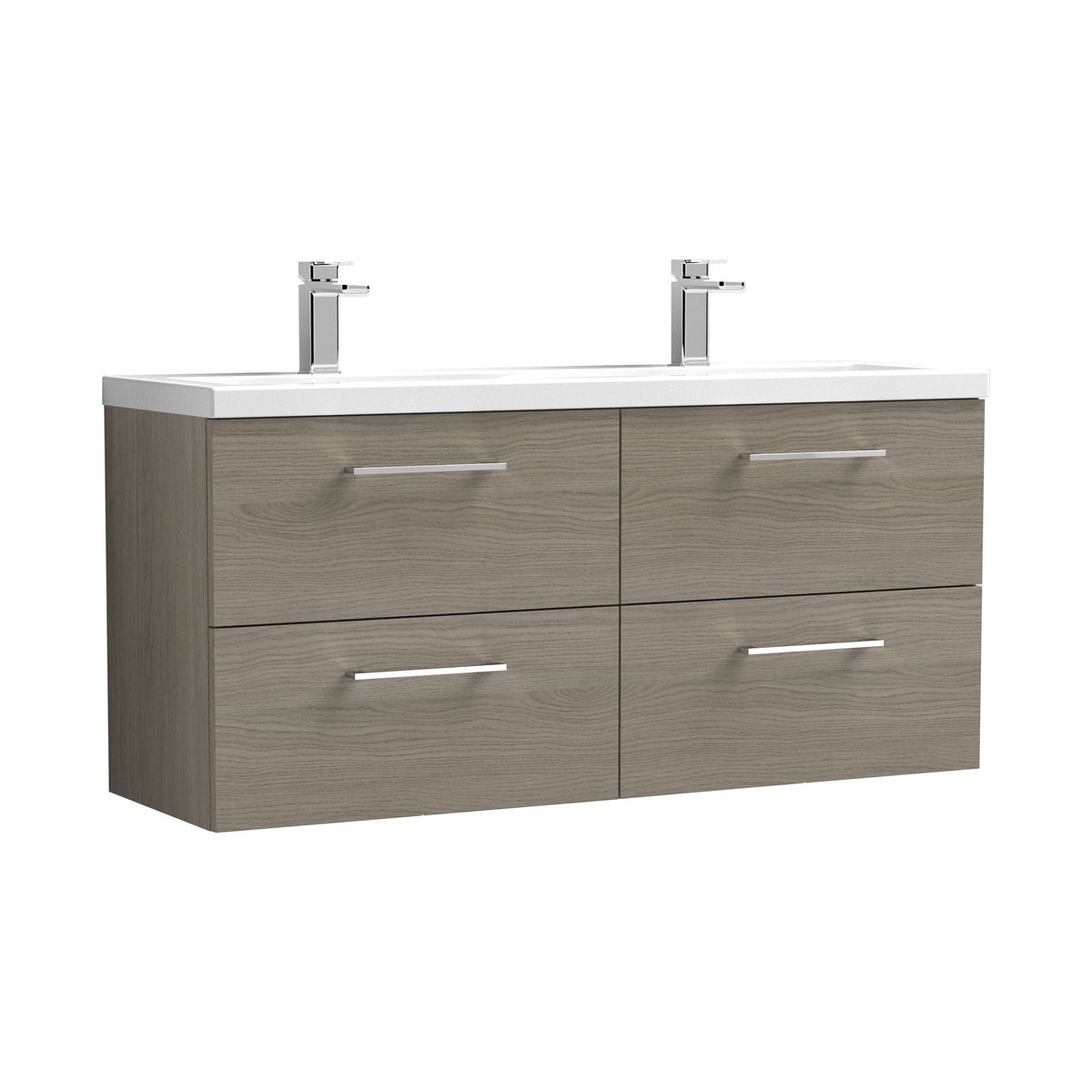 Nuie Arno 1200mm 4 Drawer Wall Hung Vanity Unit With 2 Tap Hole Ceramic Basin