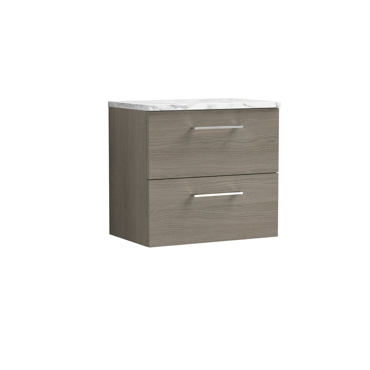 Nuie Arno 600mm 2 Drawer Wall Hung Vanity Unit With Carrara Laminate Worktop