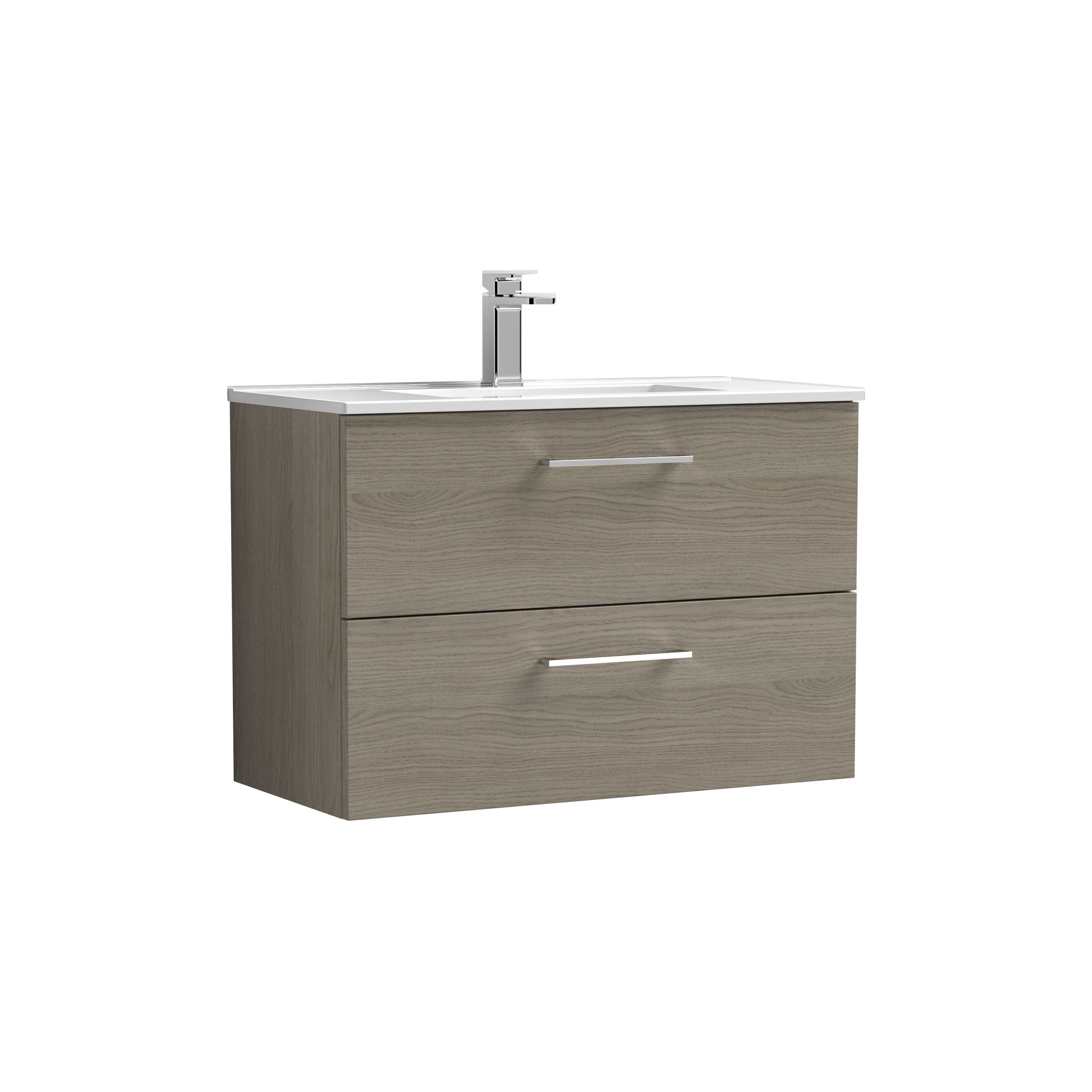 nuie Arno 800mm Solace Oak 2 Drawer Wall Hung Vanity Unit With Minimalist Basin