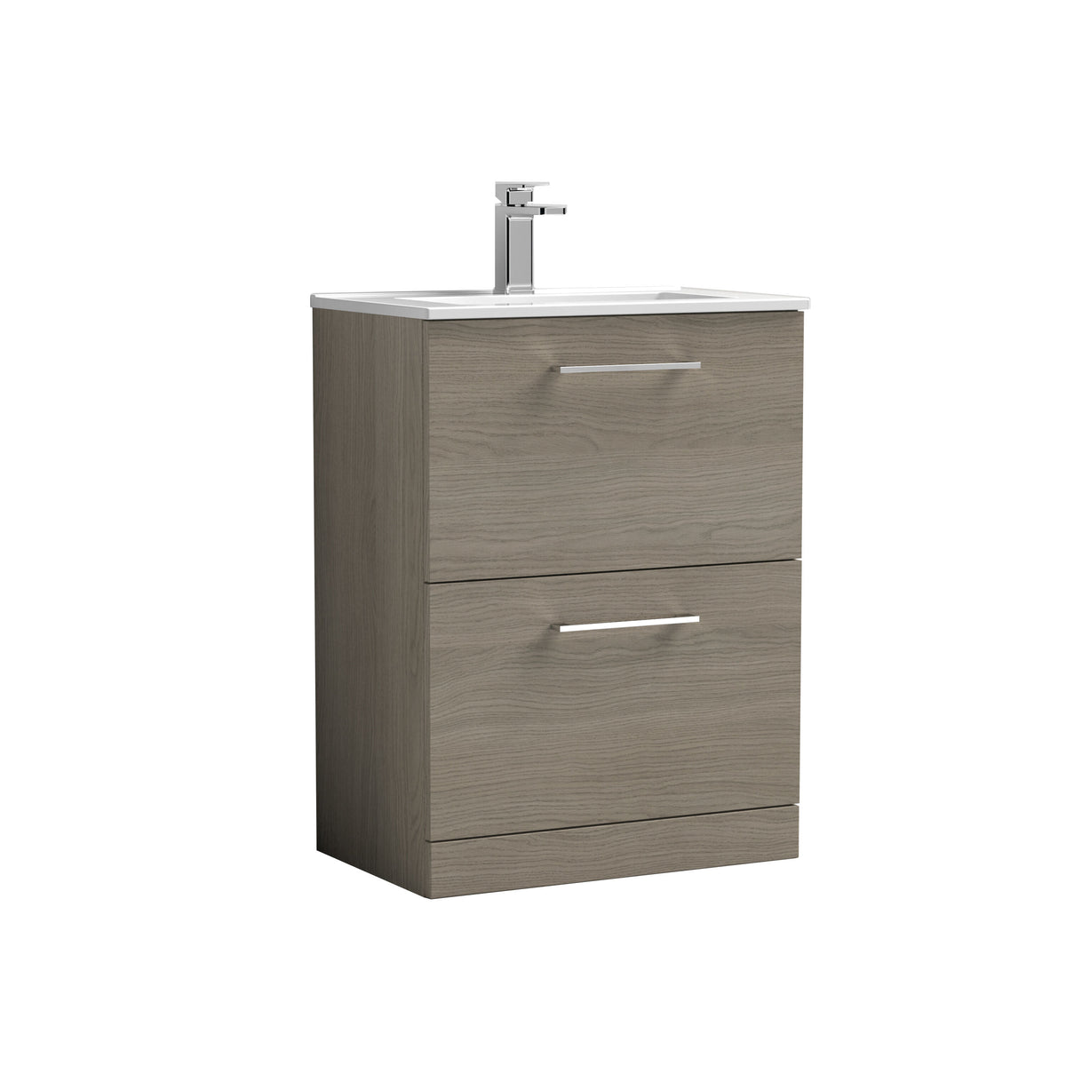 Nuie Arno 600mm 2 Drawer Floor Standing Vanity Unit With Minimalist Basin