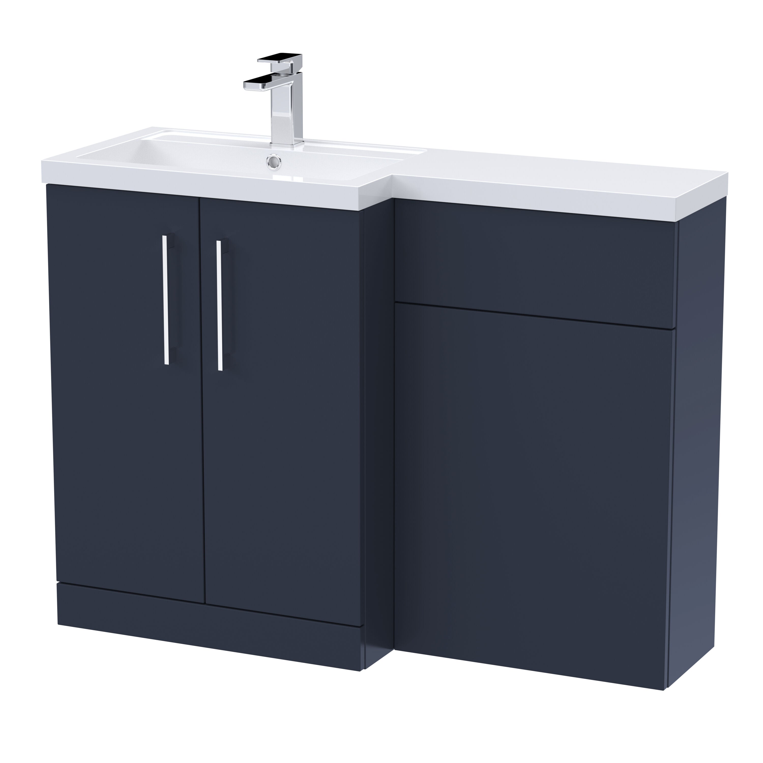 nuie Arno 1100mm Midnight Blue 2 Door Floor Standing Left-Hand Combination Unit With Polymarble Basin
