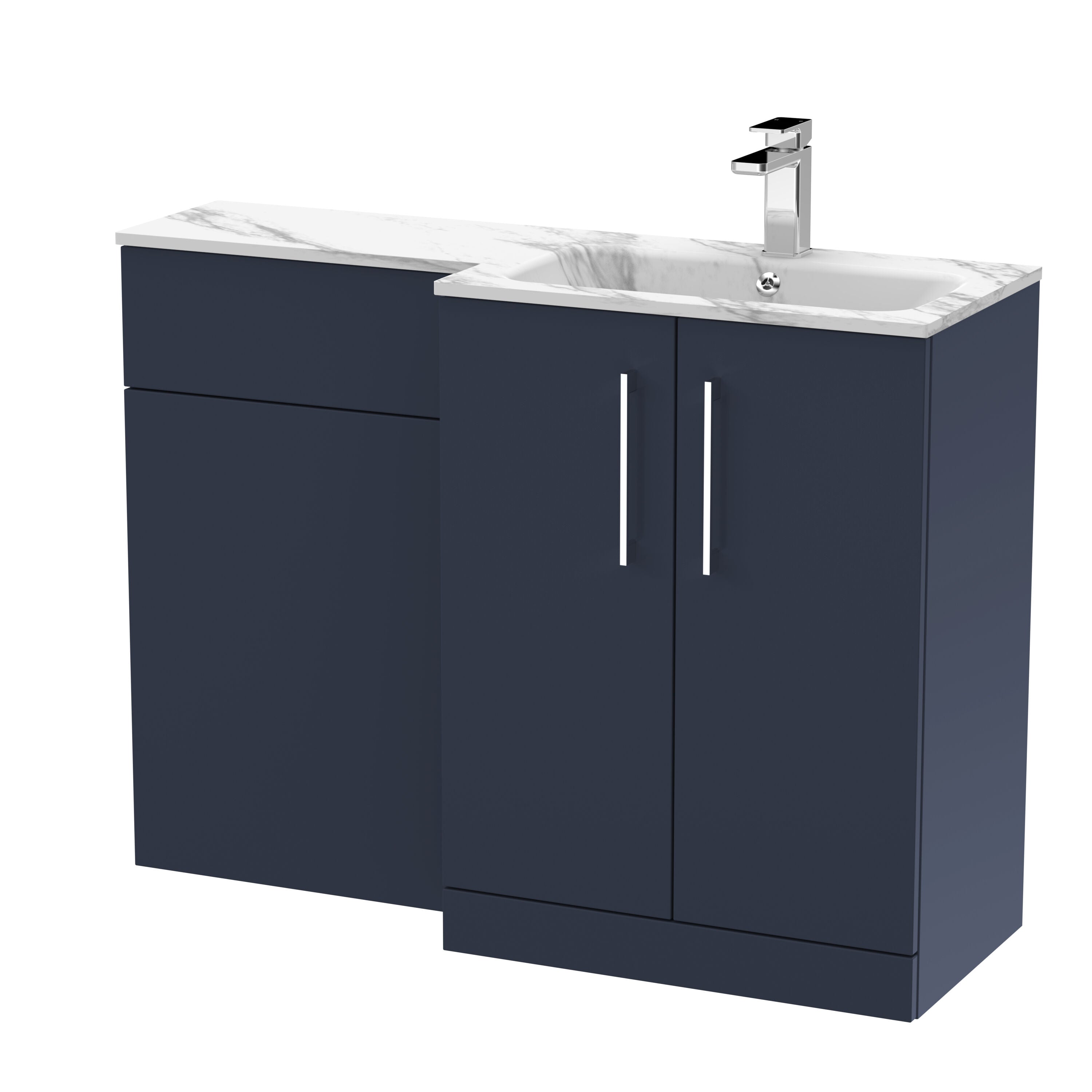 nuie Arno 1100mm Midnight Blue 2 Door Floor Standing Right-Hand Combination Unit With Stone Basin