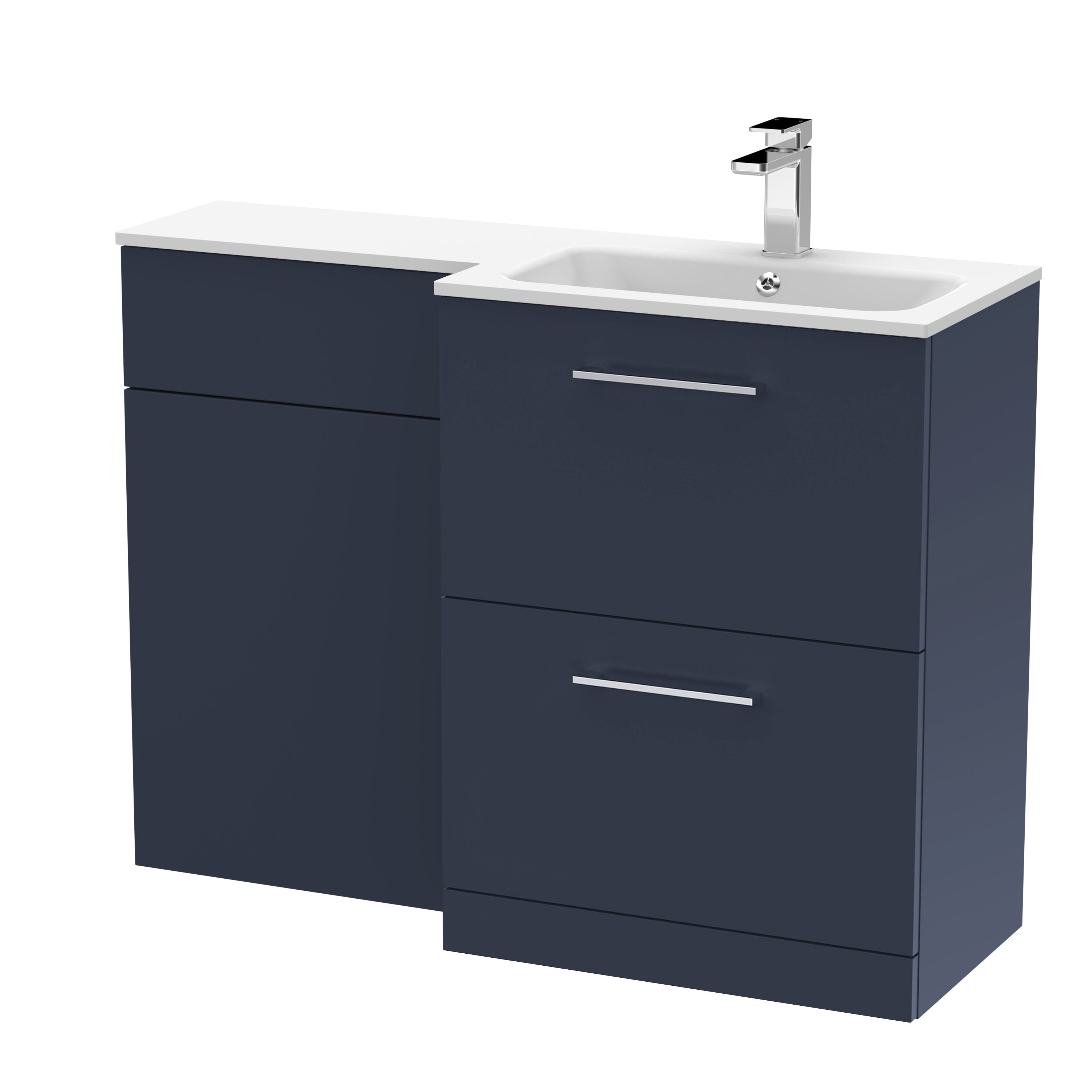 nuie Arno 1100mm Midnight Blue 2 Drawer Floor Standing Right-Hand Combination Unit With Stone Basin