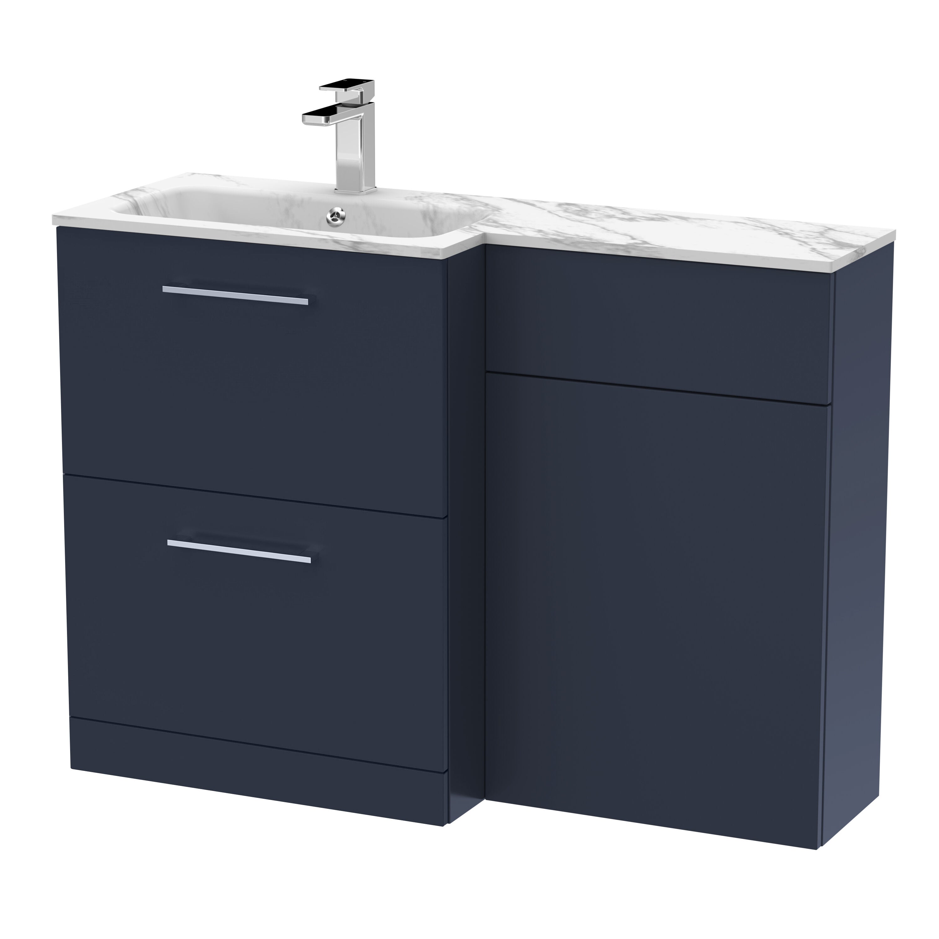 nuie Arno 1100mm Midnight Blue 2 Drawer Floor Standing Left-Hand Combination Unit With Stone Basin