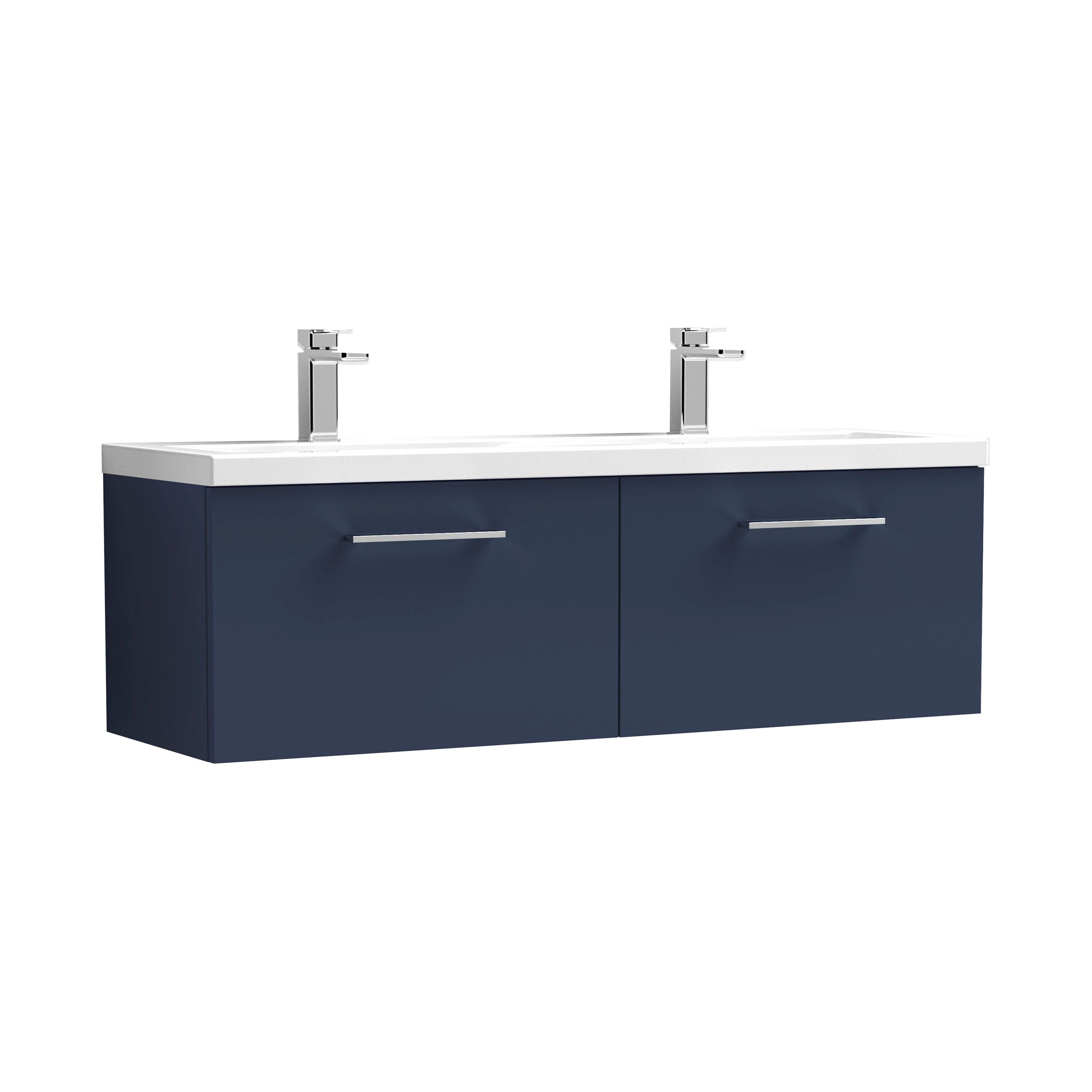 nuie Arno 1200mm Midnight Blue 2 Drawer Wall Hung Vanity Unit With 2 Tap Hole Ceramic Basin