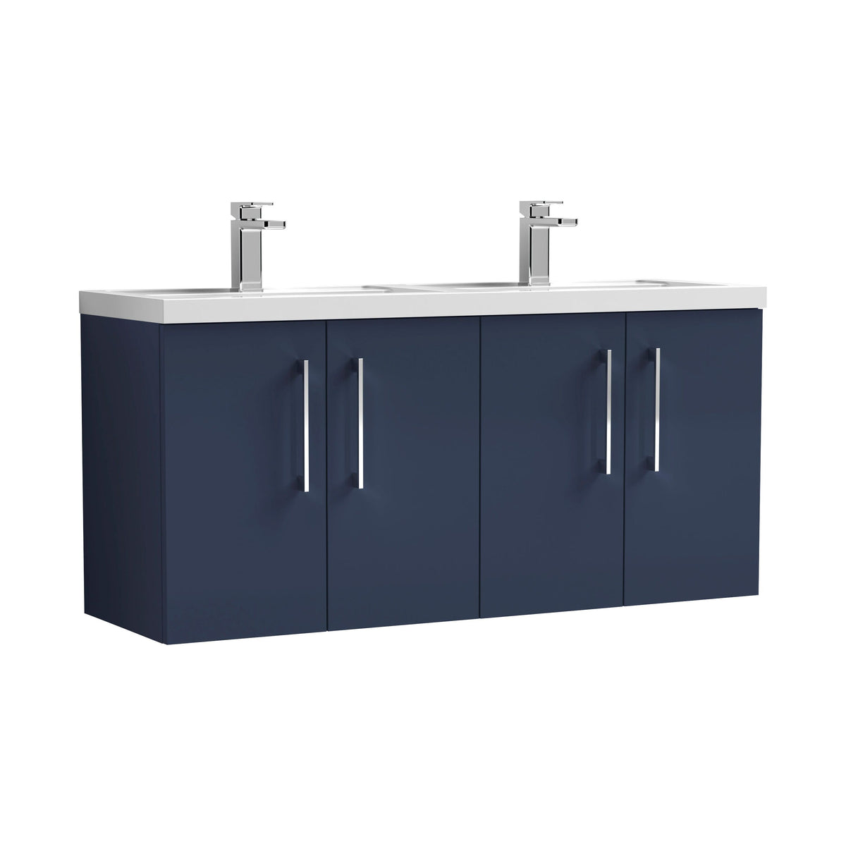 Nuie Arno 1200mm 4 Door Wall Hung Vanity Unit With 2 Tap Hole Polymarble basin