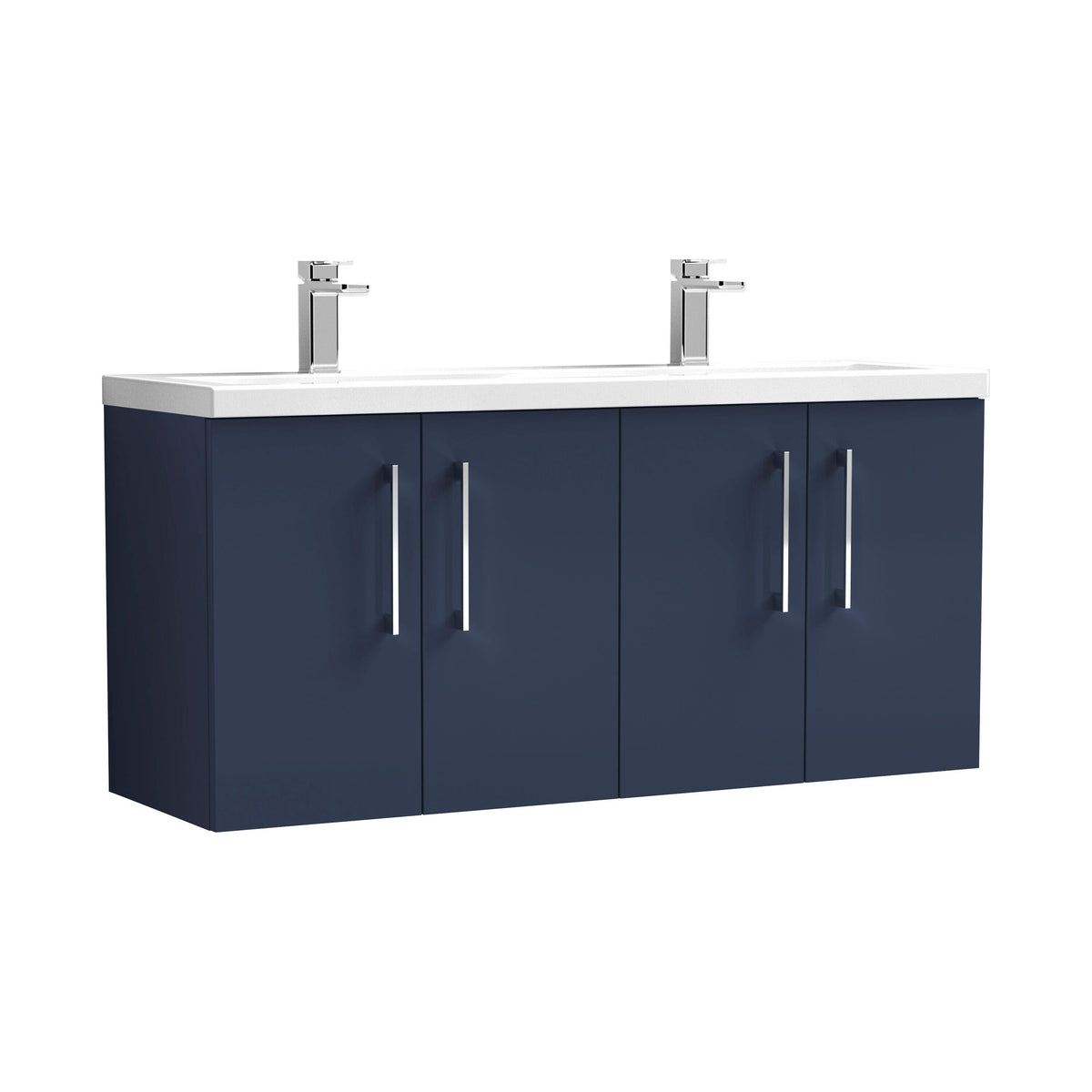 Nuie Arno 1200mm 4 Door Wall Hung Vanity Unit With 2 Tap Hole Ceramic Basin