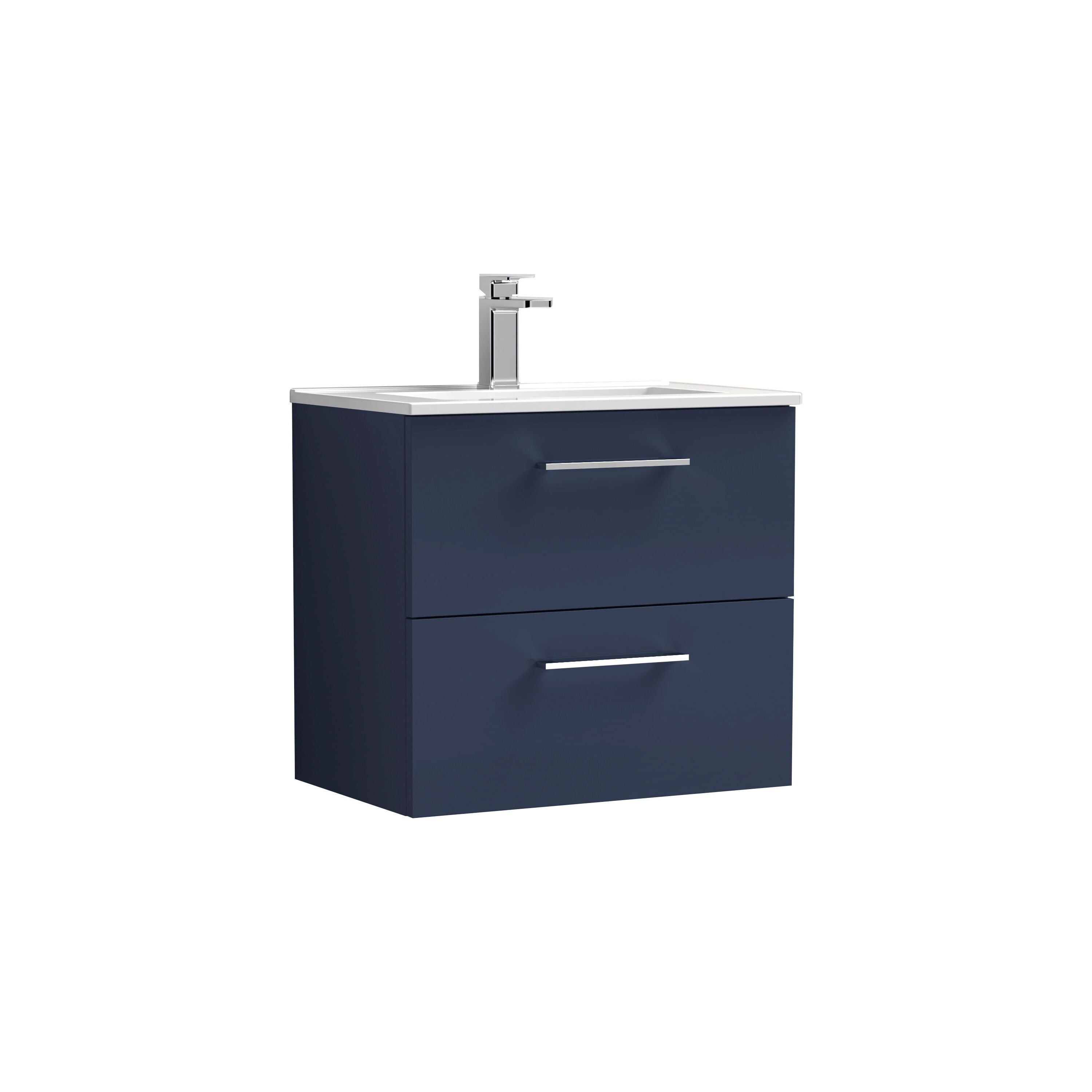 nuie Arno 600mm Midnight Blue 2 Drawer Wall Hung Vanity Unit With Minimalist Basin
