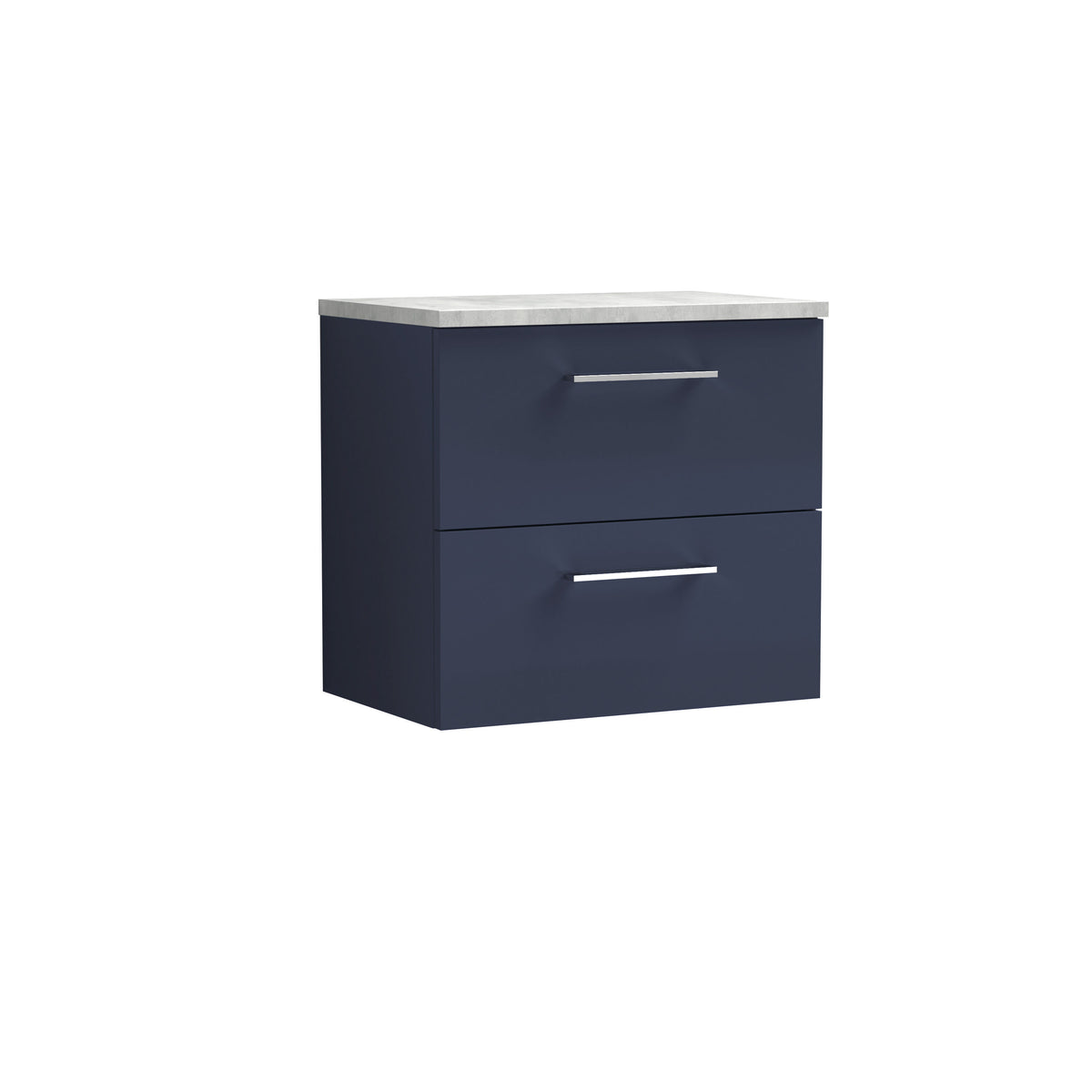 Nuie Arno 600mm 2 Drawer Wall Hung Vanity Unit With Bellato Grey Worktop