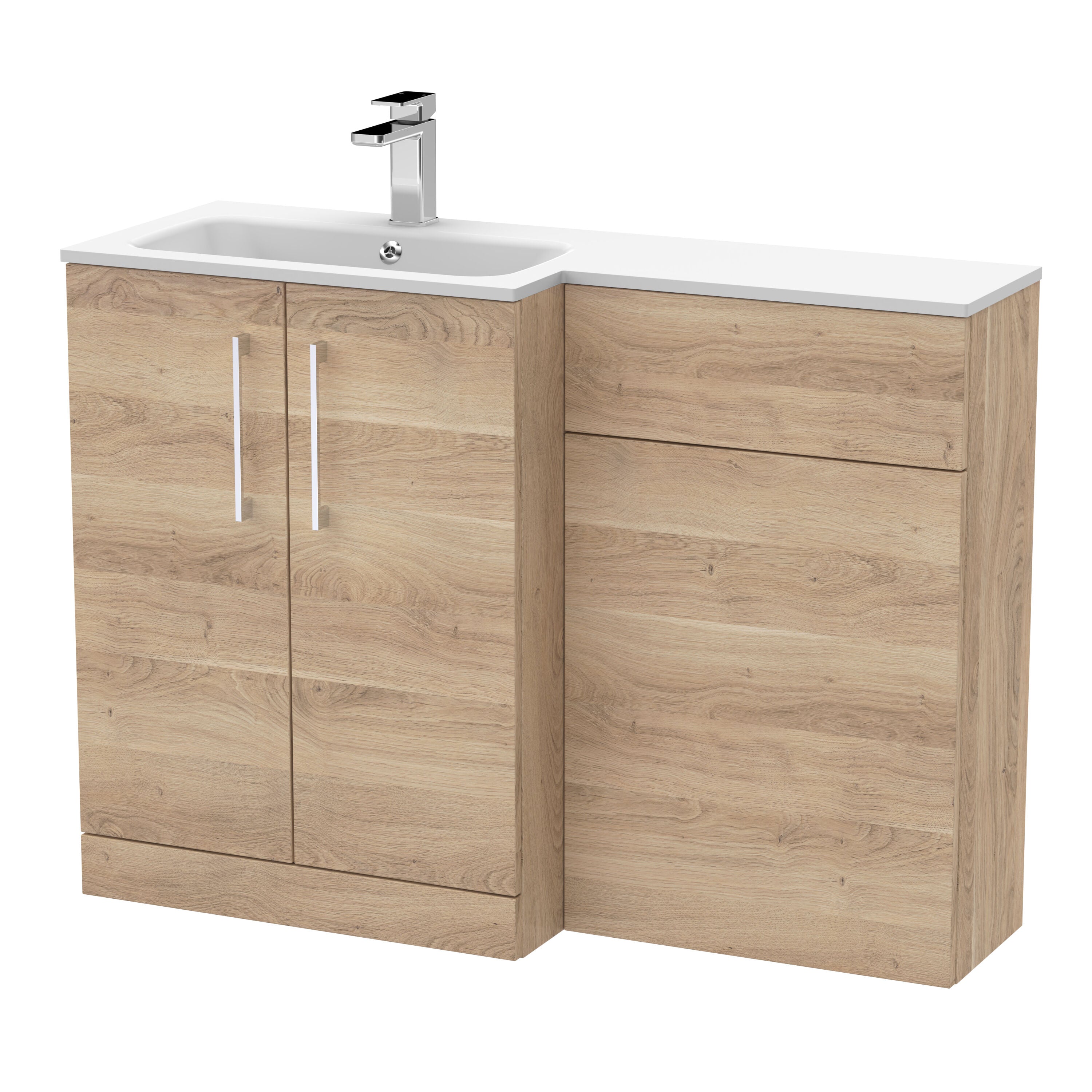 nuie Arno 1100mm Bleached Oak 2 Door Floor Standing Left-Hand Combination Unit With Stone Basin