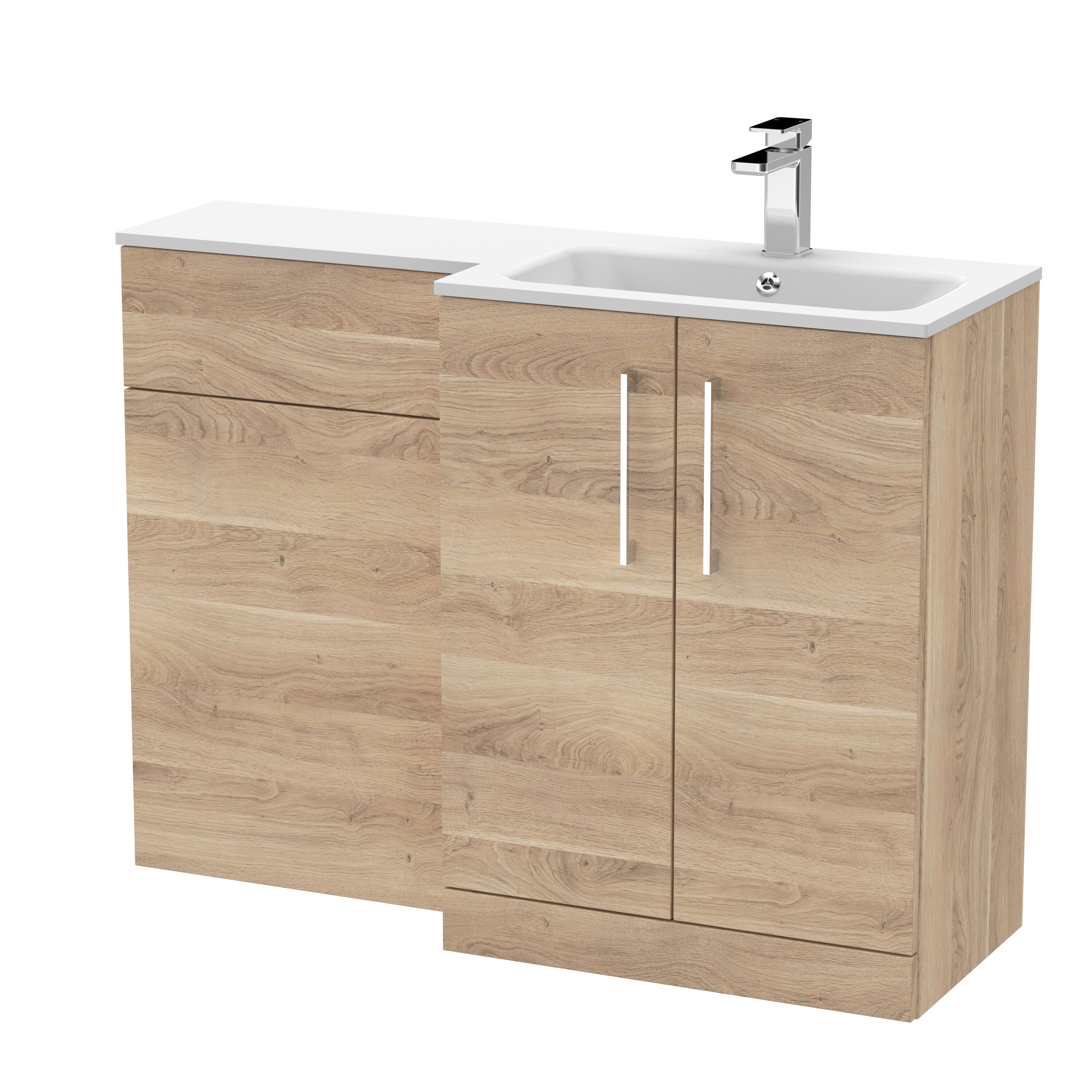 nuie Arno 1100mm Bleached Oak 2 Door Floor Standing Right-Hand Combination Unit With Stone Basin