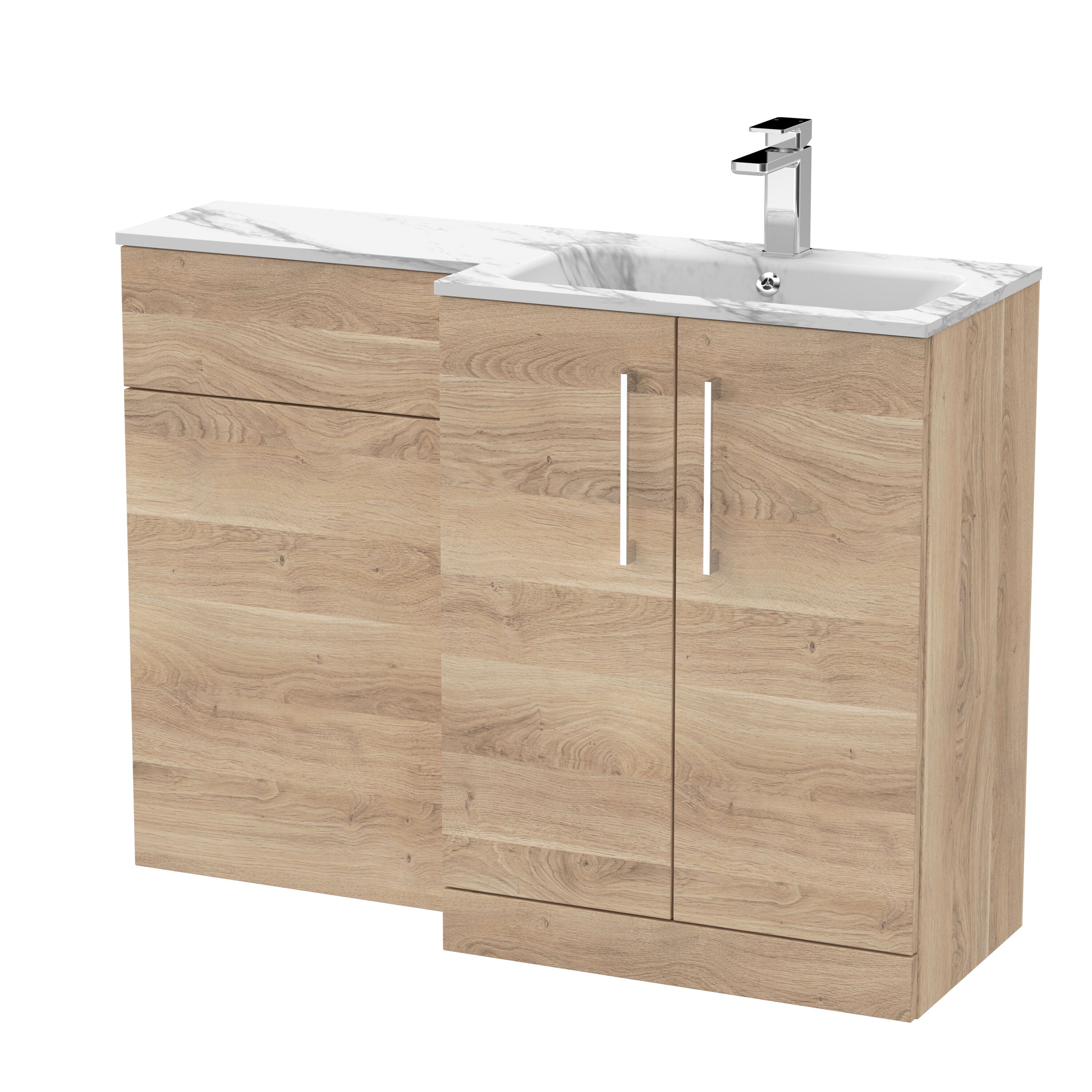 nuie Arno 1100mm Bleached Oak 2 Door Floor Standing Right-Hand Combination Unit With Stone Basin