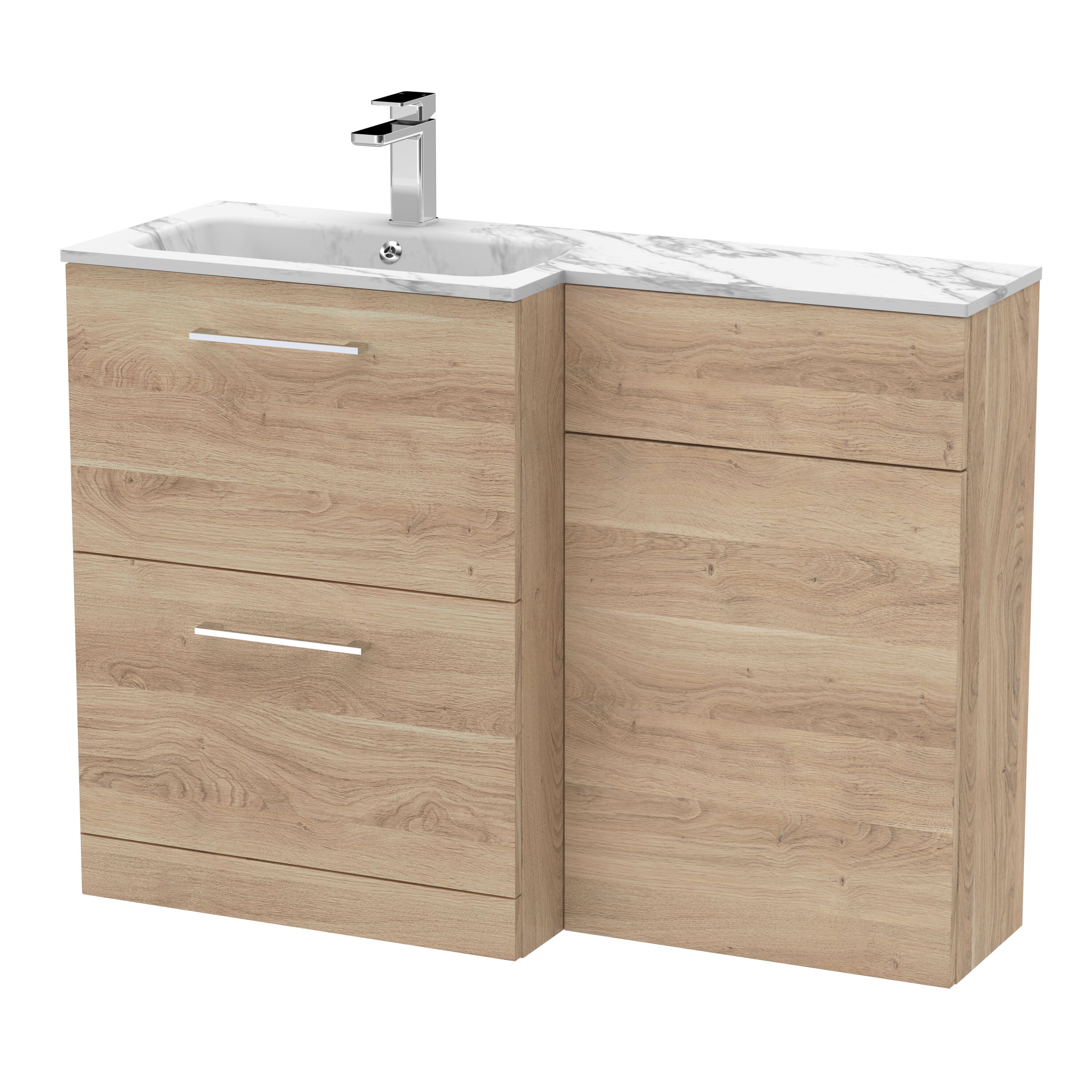 nuie Arno 1100mm Bleached Oak 2 Drawer Floor Standing Left-Hand Combination Unit With Stone Basin