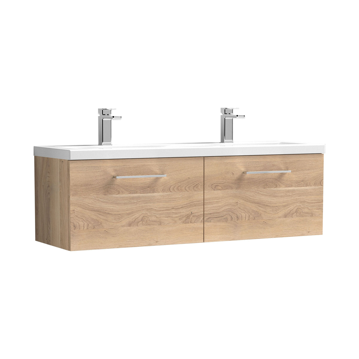 Nuie Arno 1200mm 2 Drawer Wall Hung Vanity Unit With 2 Tap Hole Ceramic Basin