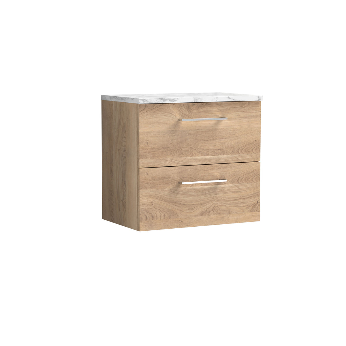 Nuie Arno 600mm 2 Drawer Wall Hung Vanity Unit With Carrara Laminate Worktop