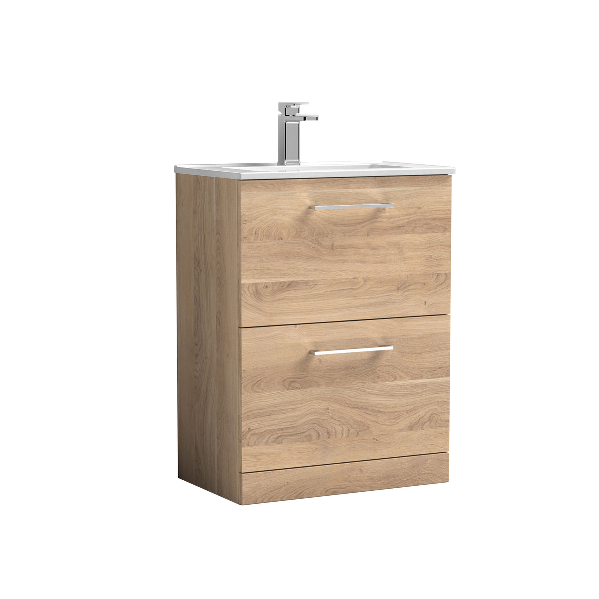 Nuie Arno 600mm 2 Drawer Floor Standing Vanity Unit With Minimalist Basin