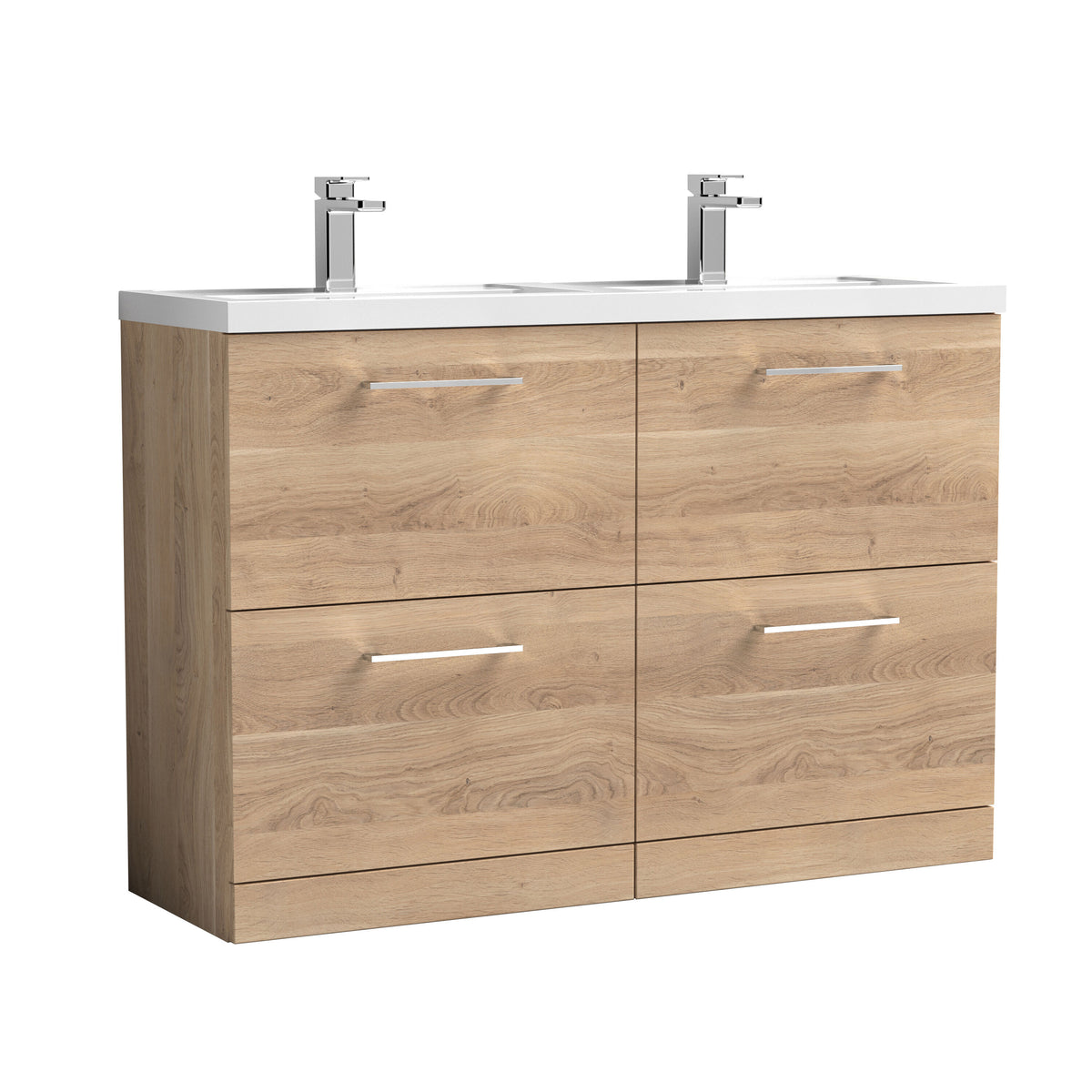 Nuie Arno 1200mm 4 Drawer Floor Standing Vanity Unit With 2 Tap Hole Polymarble basin