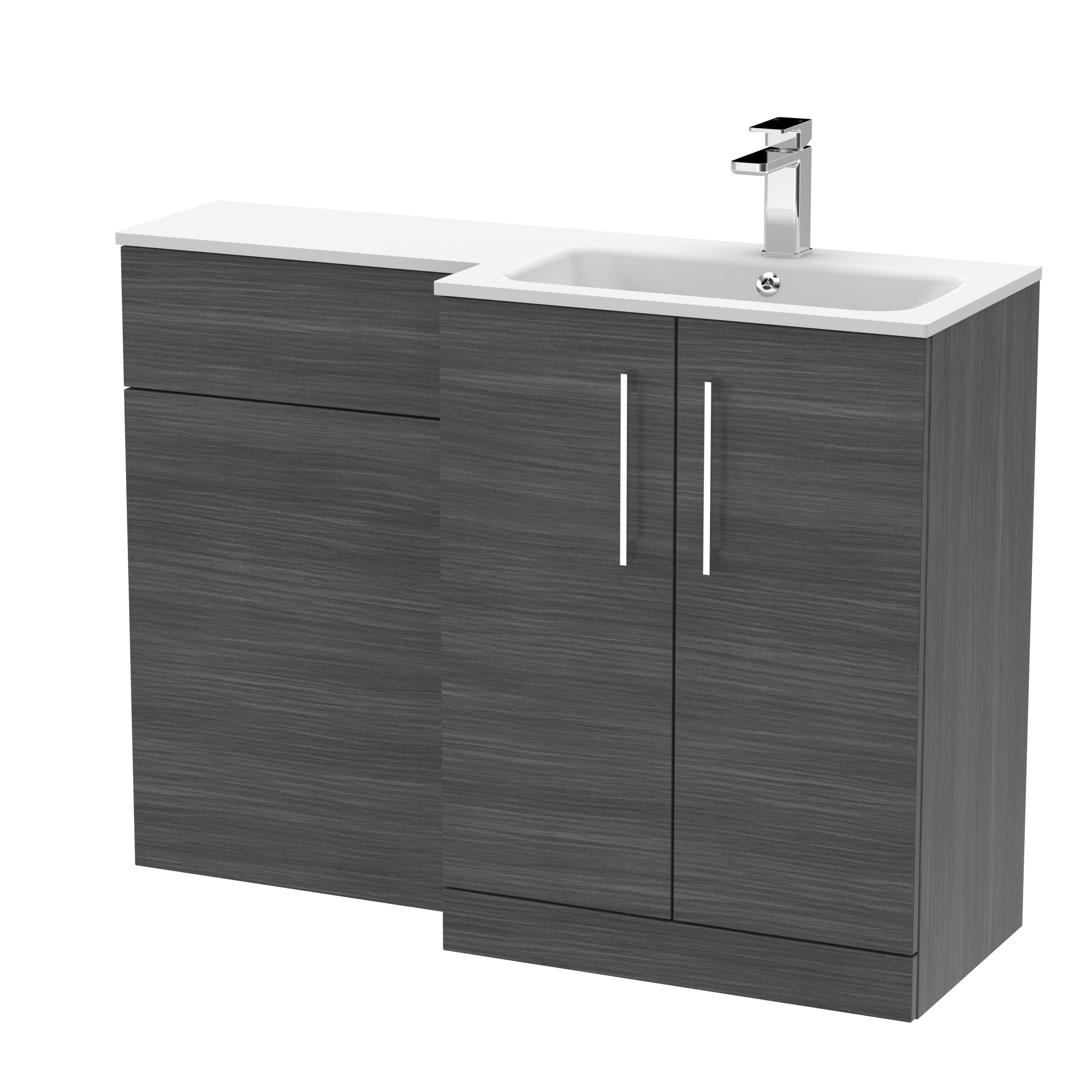 nuie Arno 1100mm Anthracite Woodgrain 2 Door Floor Standing Right-Hand Combination Unit With Stone Basin