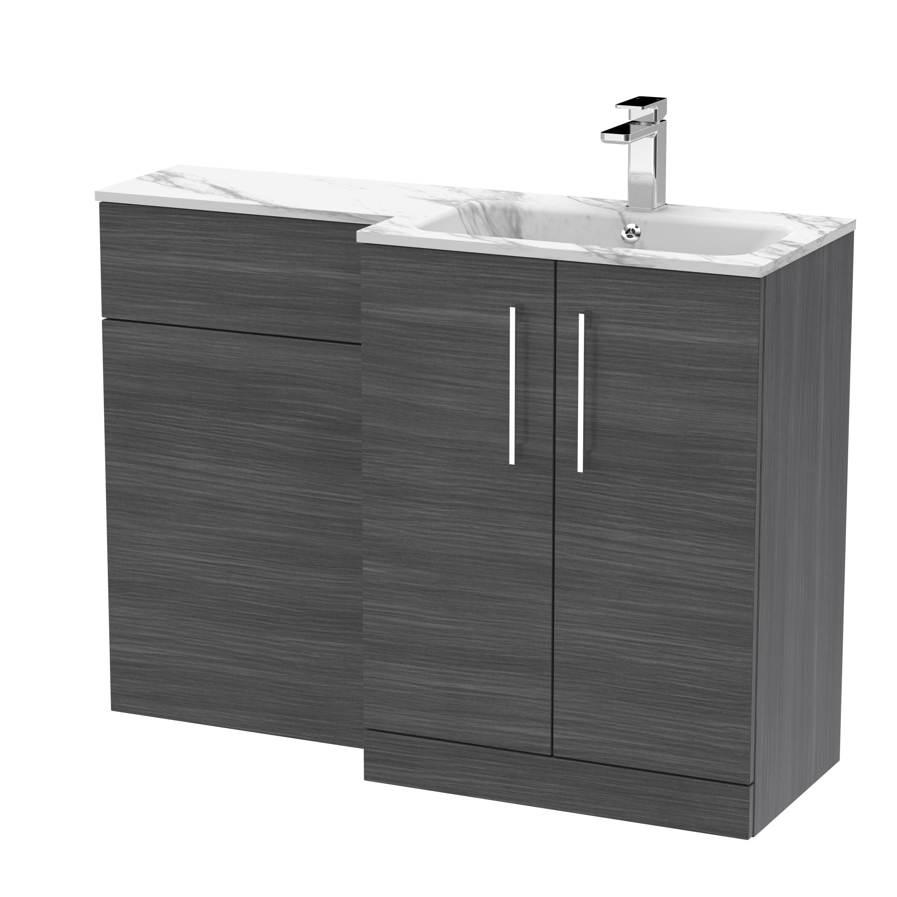 nuie Arno 1100mm Anthracite Woodgrain 2 Door Floor Standing Right-Hand Combination Unit With Stone Basin