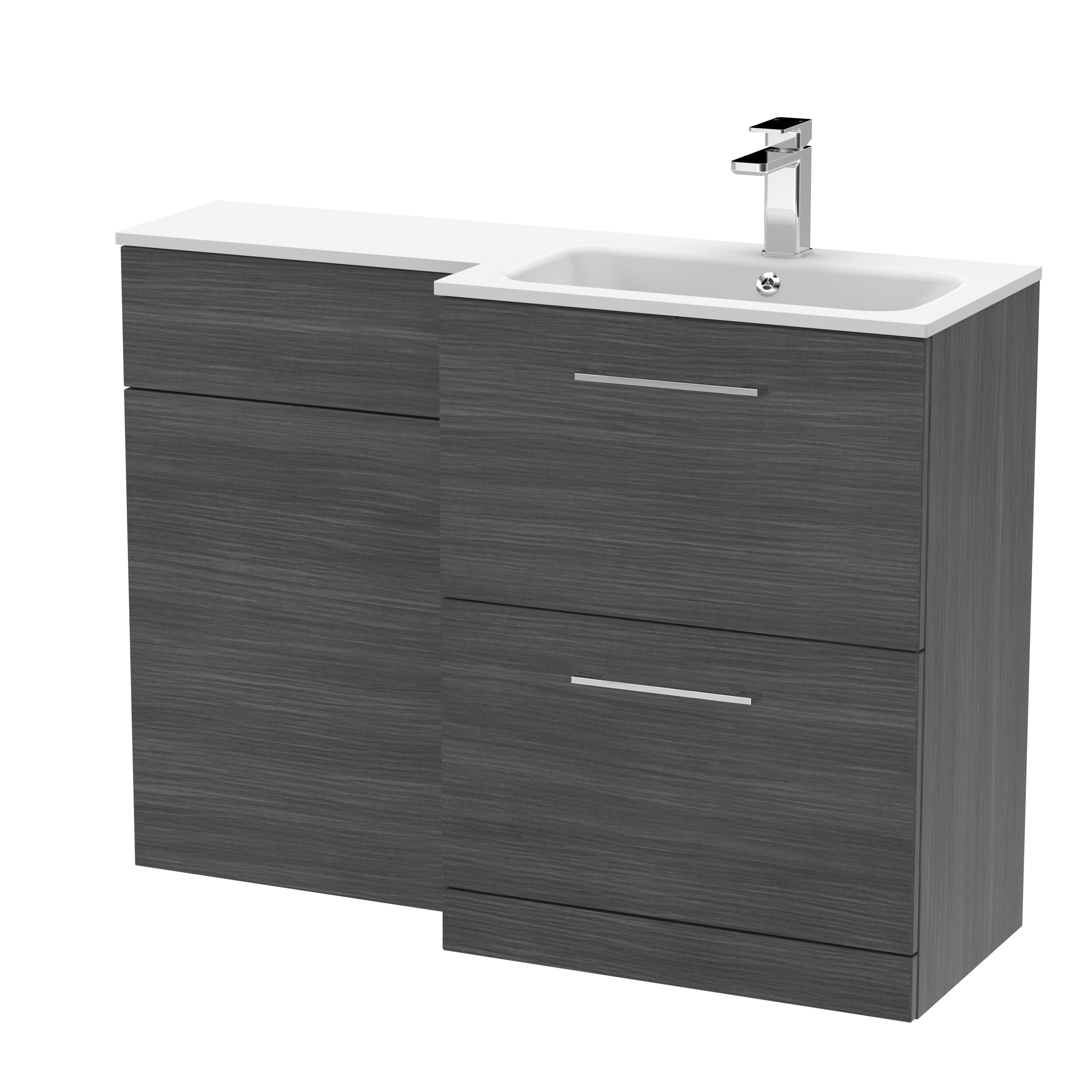 nuie Arno 1100mm Anthracite Woodgrain 2 Drawer Floor Standing Right-Hand Combination Unit With Stone Basin