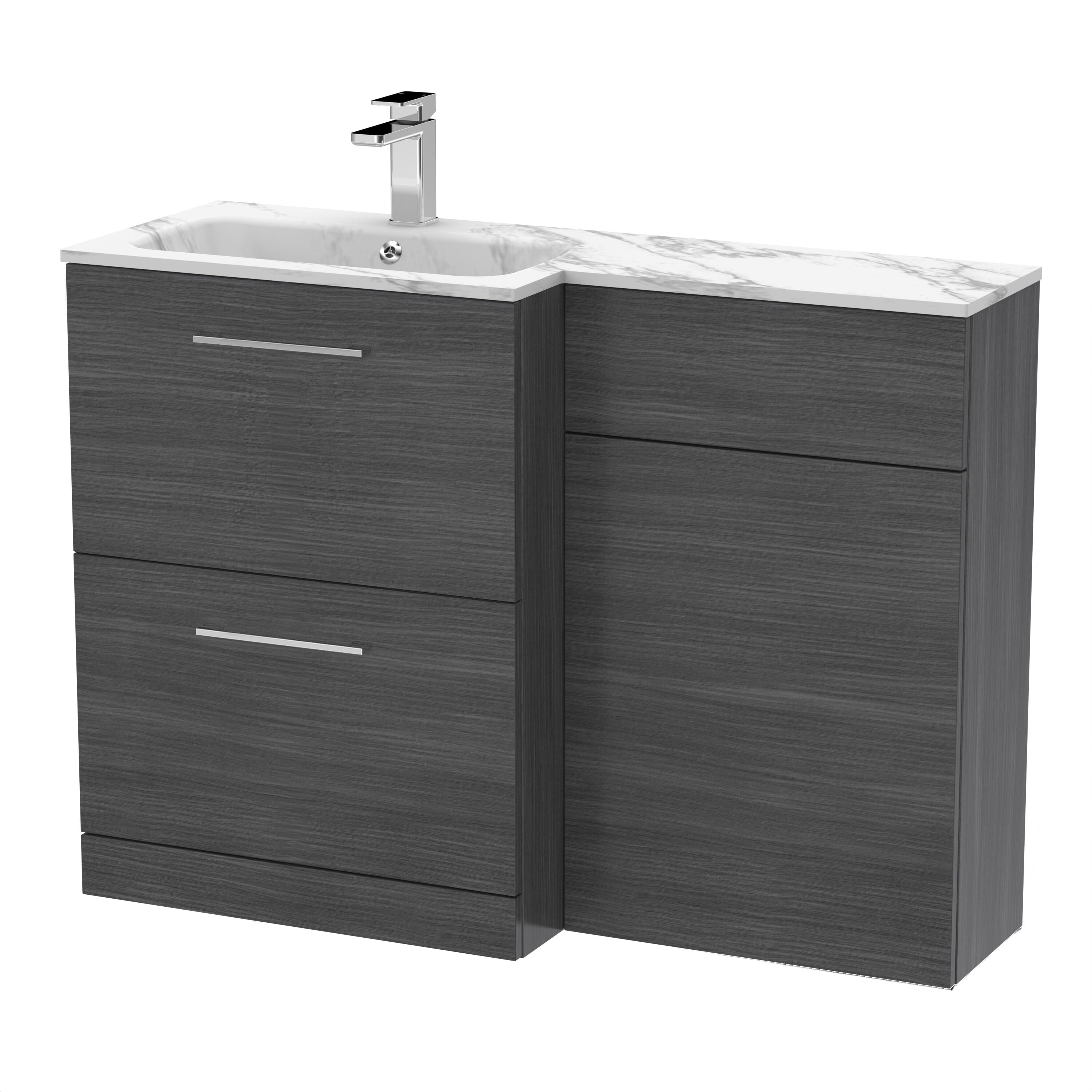 nuie Arno 1100mm Anthracite Woodgrain 2 Drawer Floor Standing Left-Hand Combination Unit With Stone Basin
