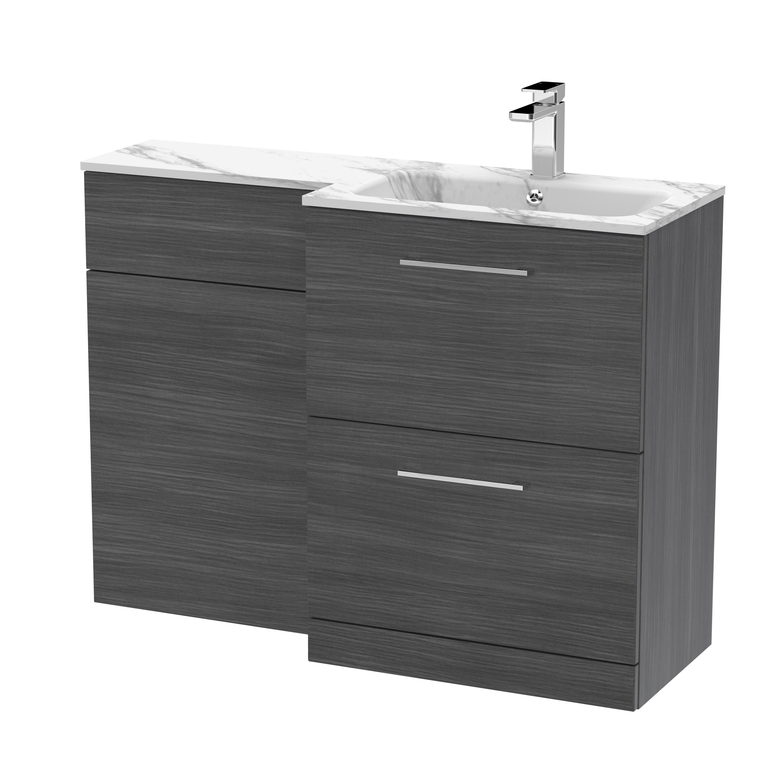 nuie Arno 1100mm Anthracite Woodgrain 2 Drawer Floor Standing Right-Hand Combination Unit With Stone Basin