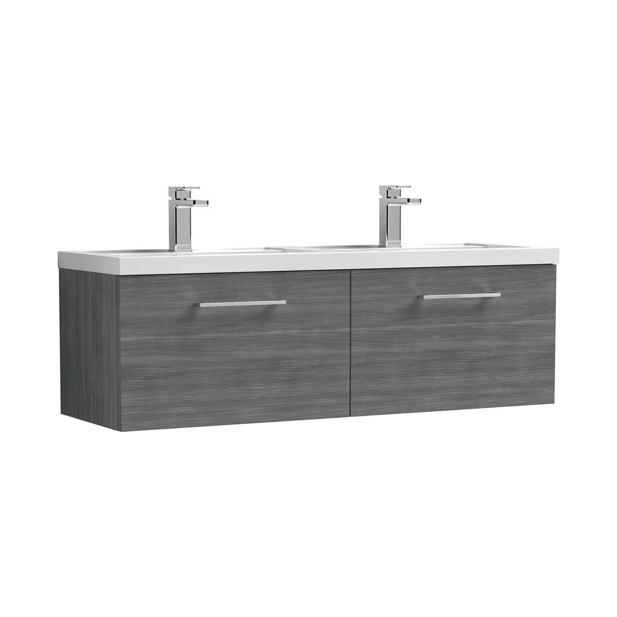 Nuie Arno 1200mm 2 Drawer Wall Hung Vanity Unit With 2 Tap Hole Polymarble basin