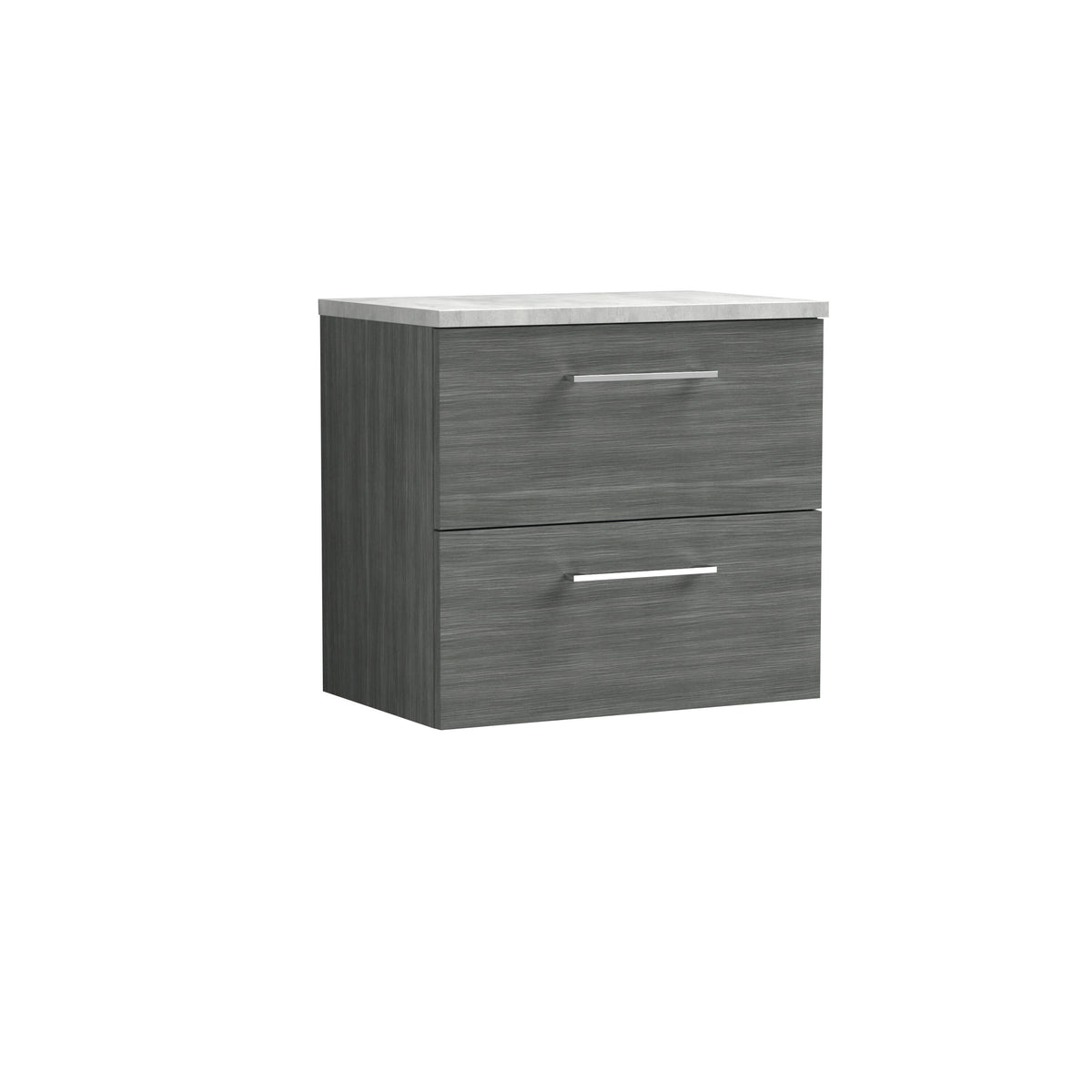 Nuie Arno 600mm Anthracite 2 Drawer Wall Hung Vanity Unit With Bellato Grey Worktop