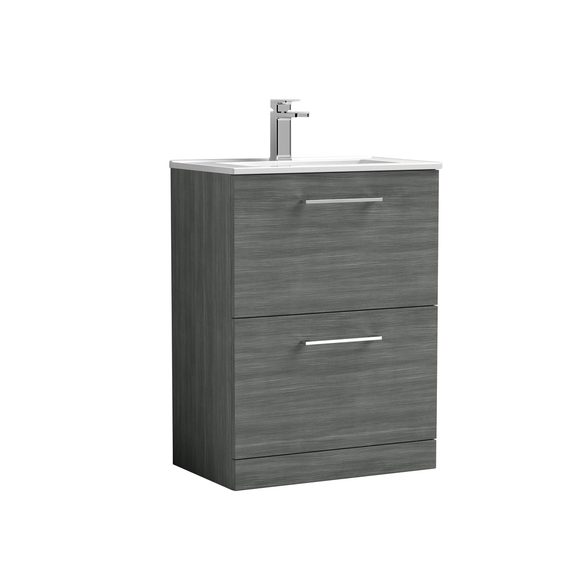 Nuie Arno 600mm 2 Drawer Floor Standing Vanity Unit With Minimalist Basin
