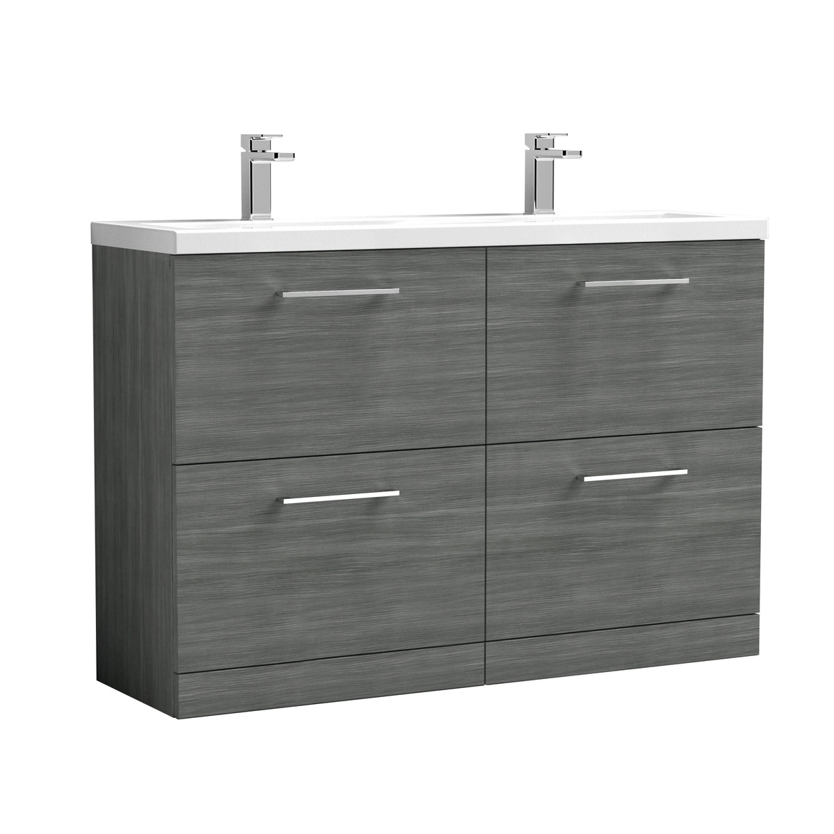 Nuie Arno 1200mm 4 Drawer Floor Standing Vanity Unit With 2 Tap Hole Ceramic Basin