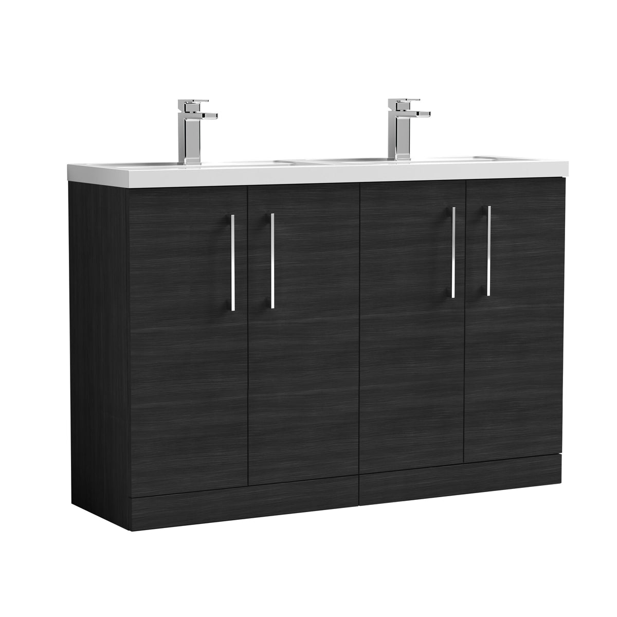 Nuie Arno 1200mm 4 Door Floor Standing Vanity Unit With 2 Tap Hole Polymarble basin