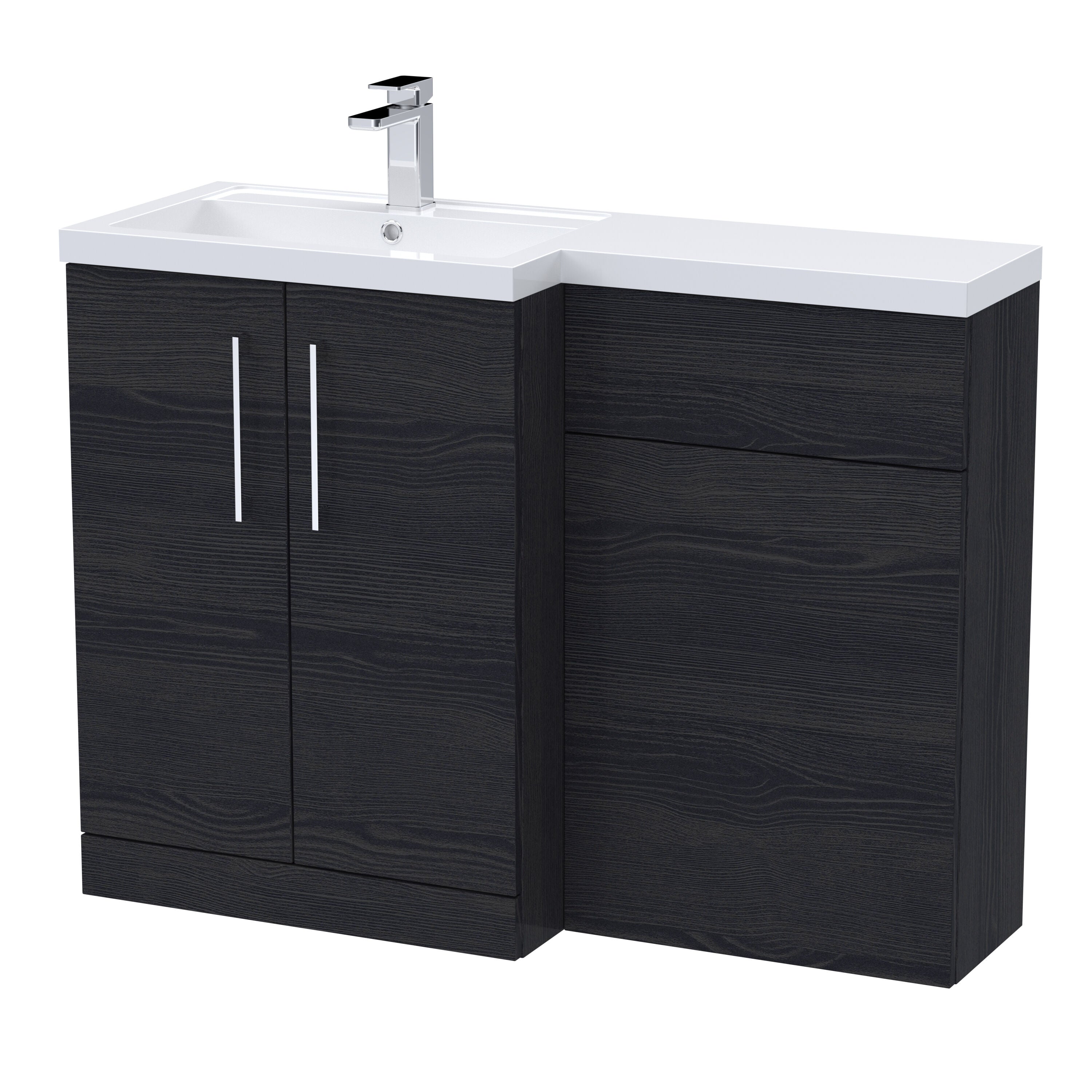 nuie Arno 1100mm Charcoal Black 2 Door Floor Standing Left-Hand Combination Unit With Polymarble Basin