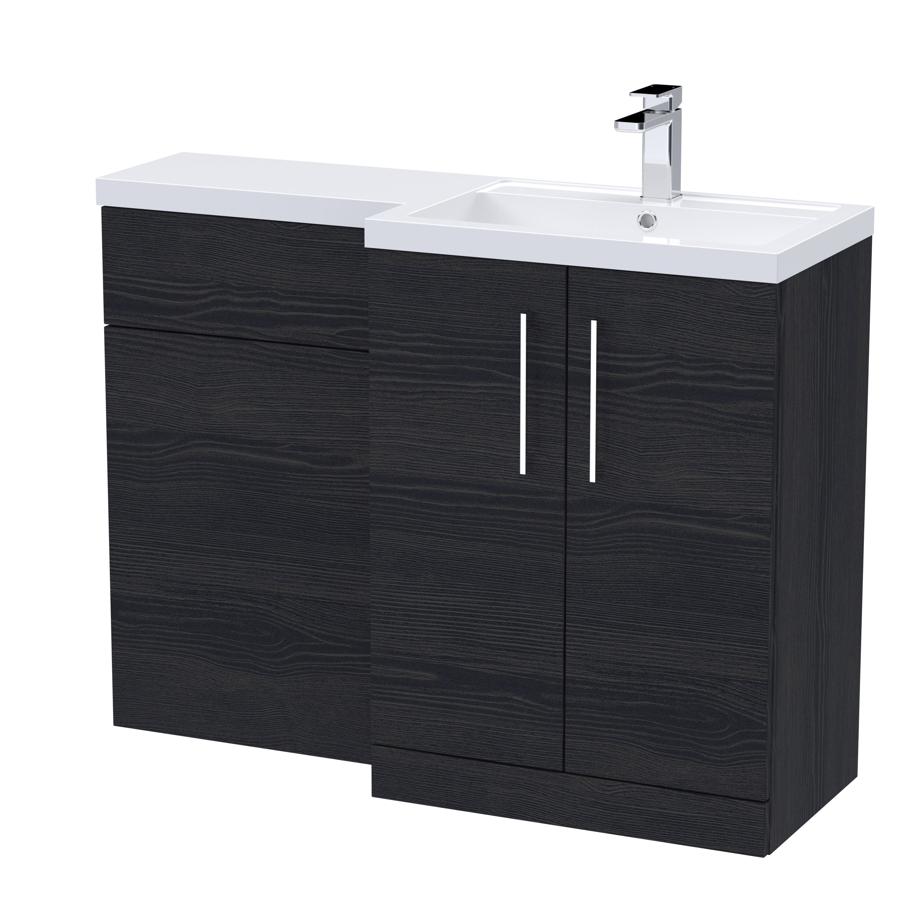 nuie Arno 1100mm Charcoal Black 2 Door Floor Standing Right-Hand Combination Unit With Polymarble Basin