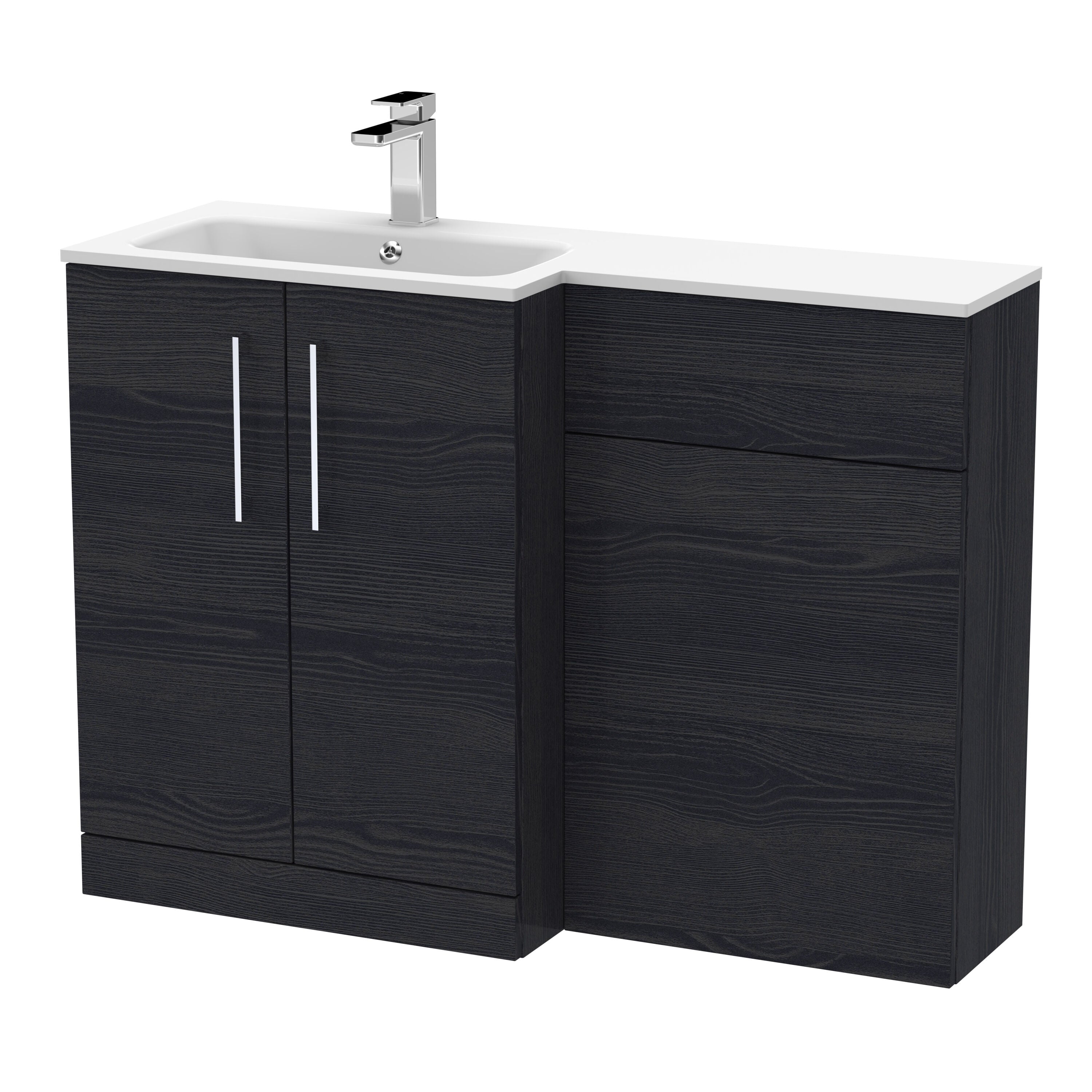 nuie Arno 1100mm Charcoal Black 2 Door Floor Standing Left-Hand Combination Unit With Stone Basin