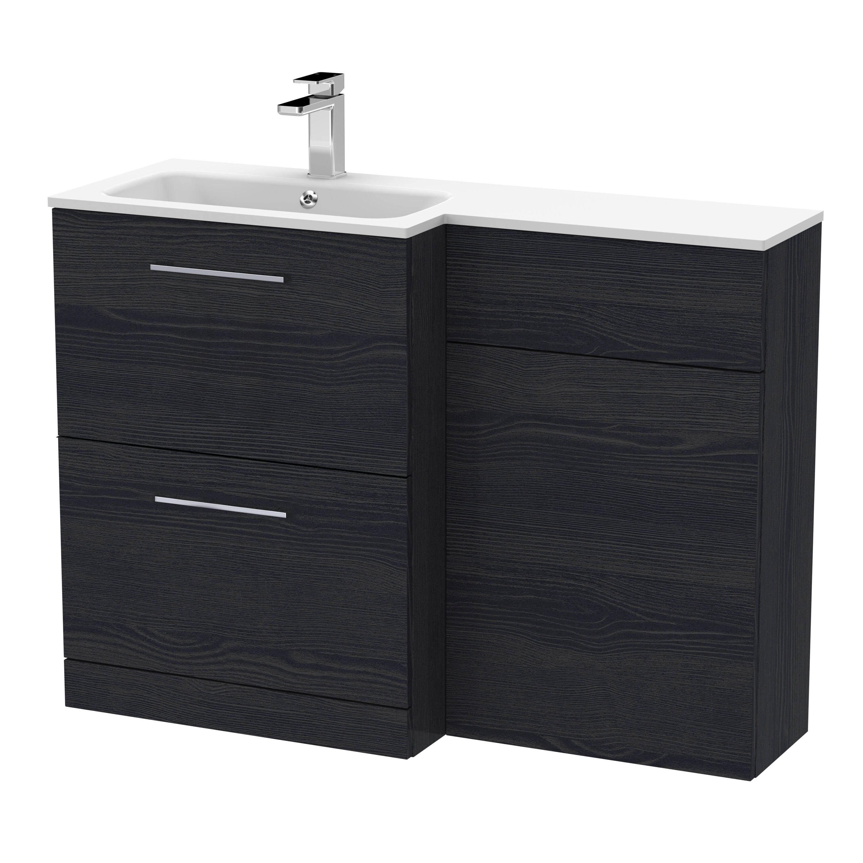 nuie Arno 1100mm Charcoal Black 2 Drawer Floor Standing Left-Hand Combination Unit With Stone Basin