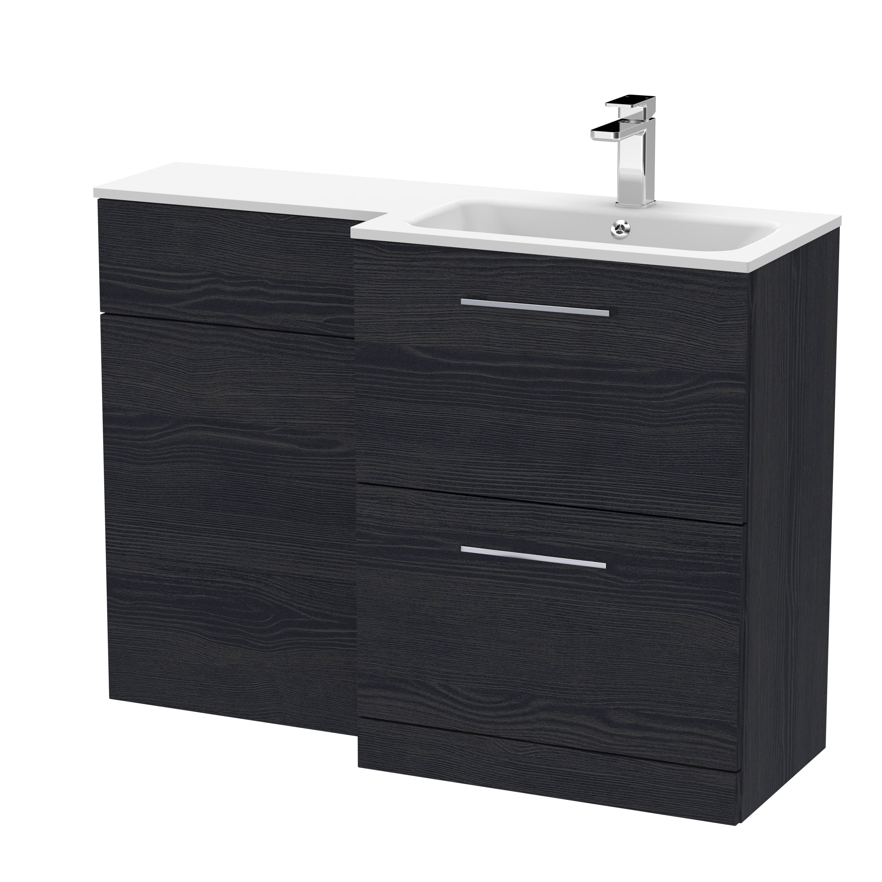 nuie Arno 1100mm Charcoal Black 2 Drawer Floor Standing Right-Hand Combination Unit With Stone Basin