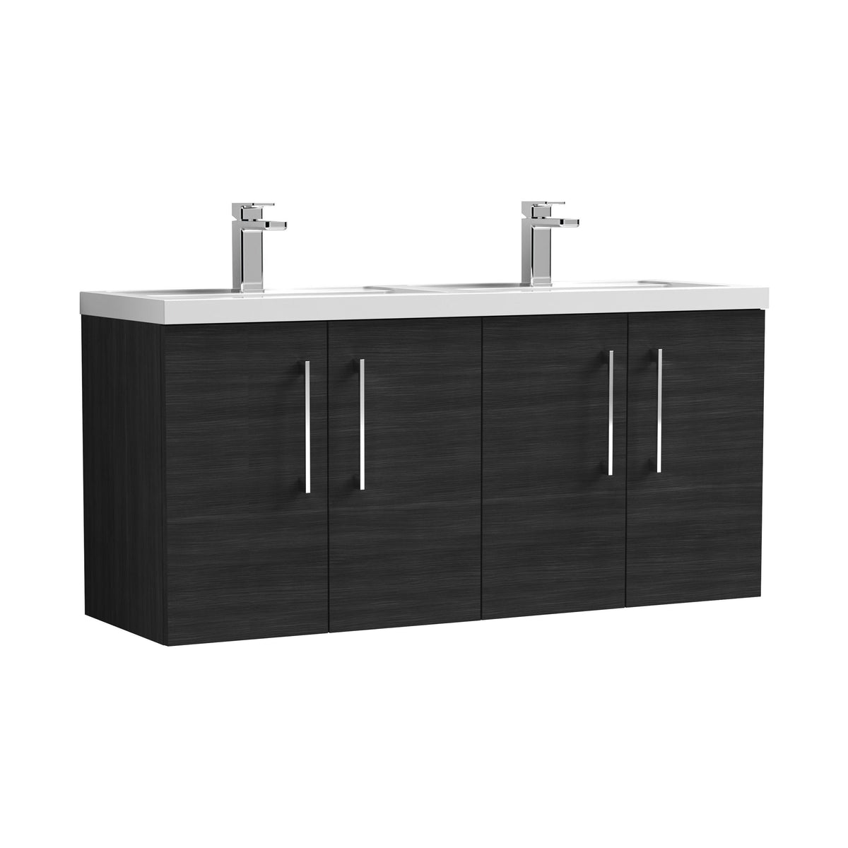 Nuie Arno 1200mm 4 Door Wall Hung Vanity Unit With 2 Tap Hole Polymarble basin