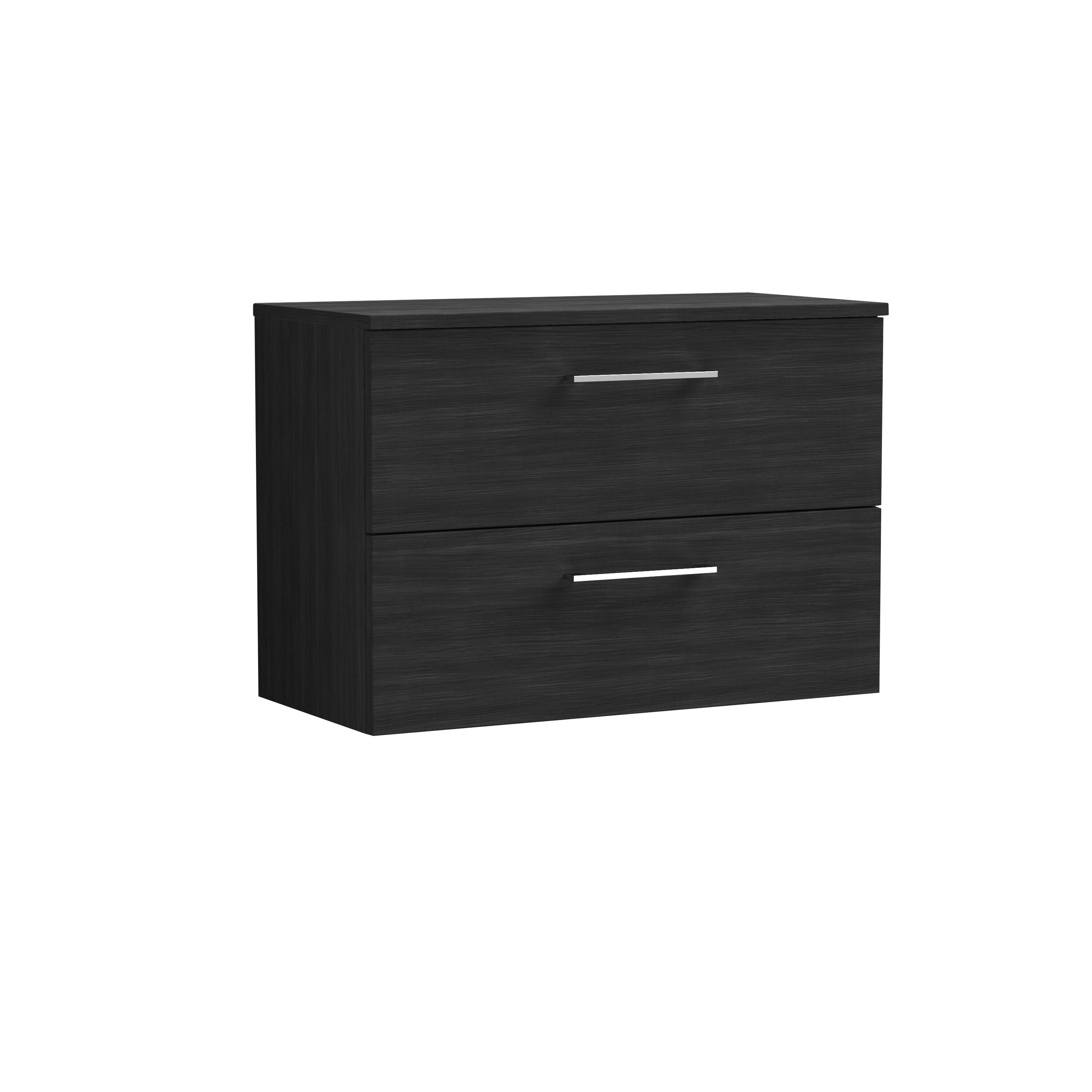 nuie Arno 805mm Charcoal Black 2 Drawer Wall Hung Vanity Unit With Co-ordinating Worktop