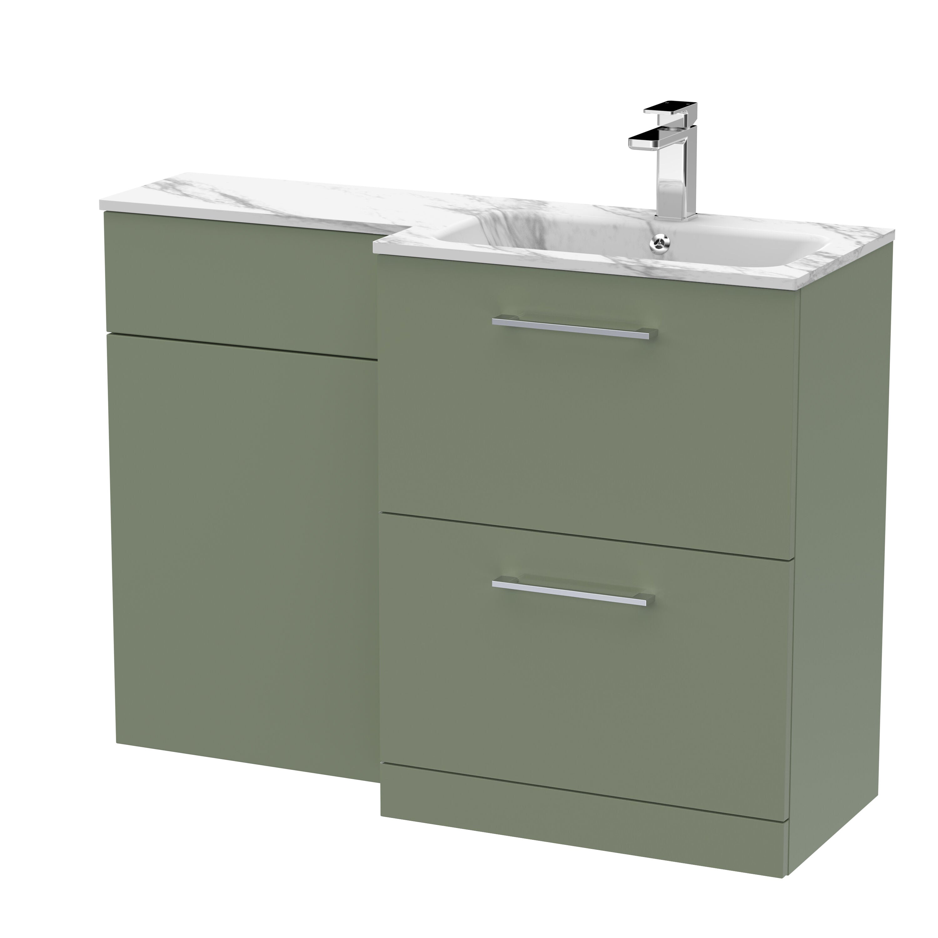 nuie Arno 1100mm Satin Green 2 Drawer Floor Standing Right-Hand Combination Unit With Stone Basin