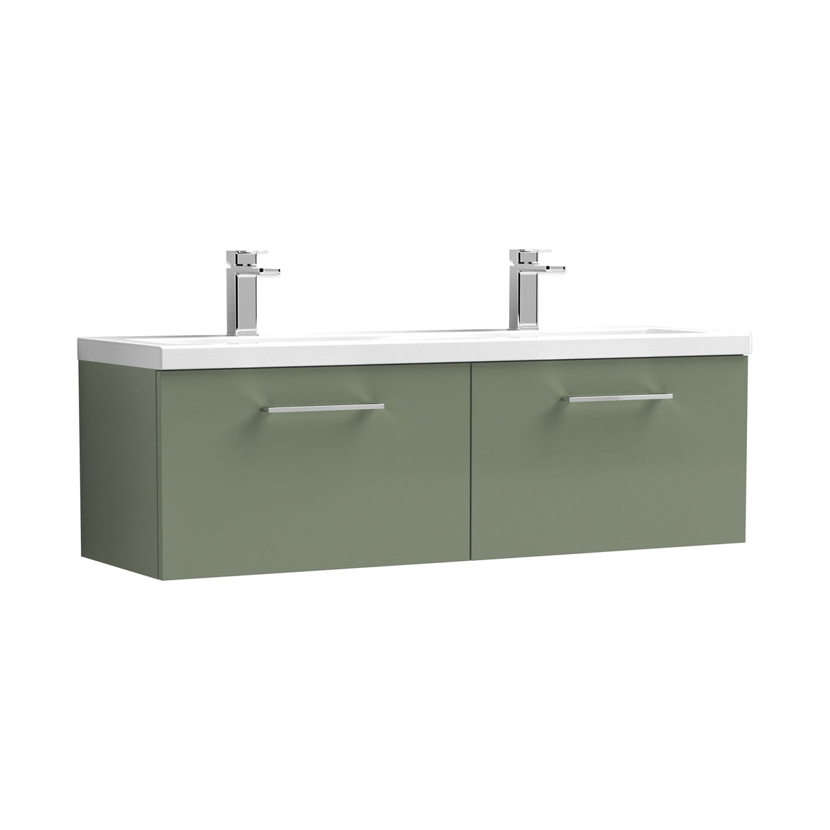 Nuie Arno 1200mm 2 Drawer Wall Hung Vanity Unit With 2 Tap Hole Ceramic Basin