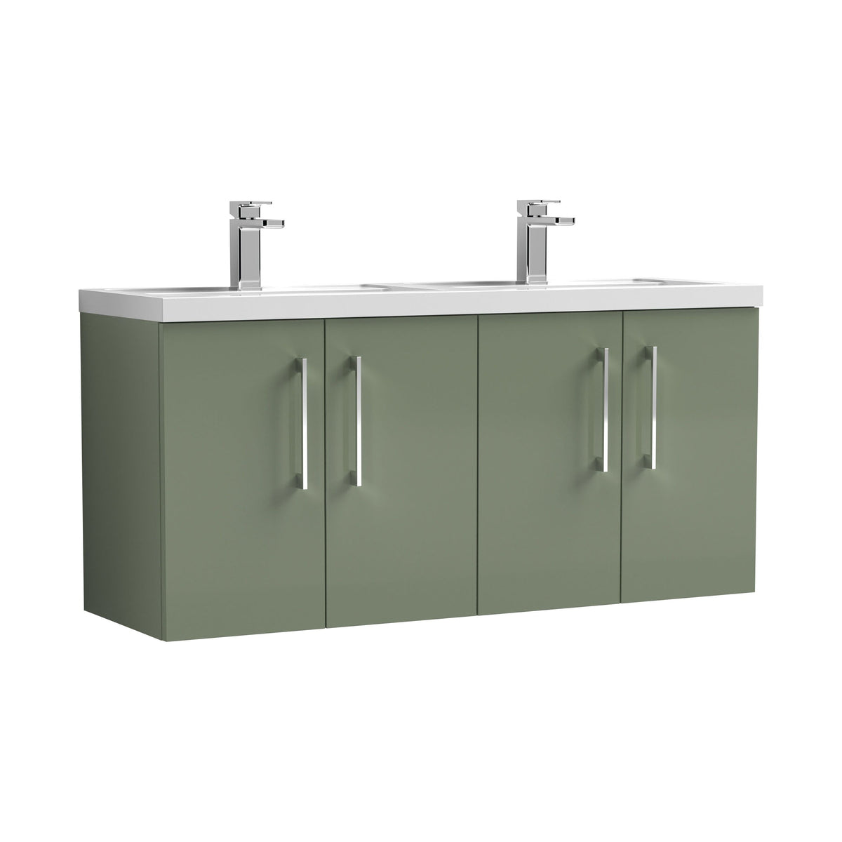 Nuie Arno 1200mm 4 Door Wall Hung Vanity Unit With 2 Tap Hole Polymarble basin