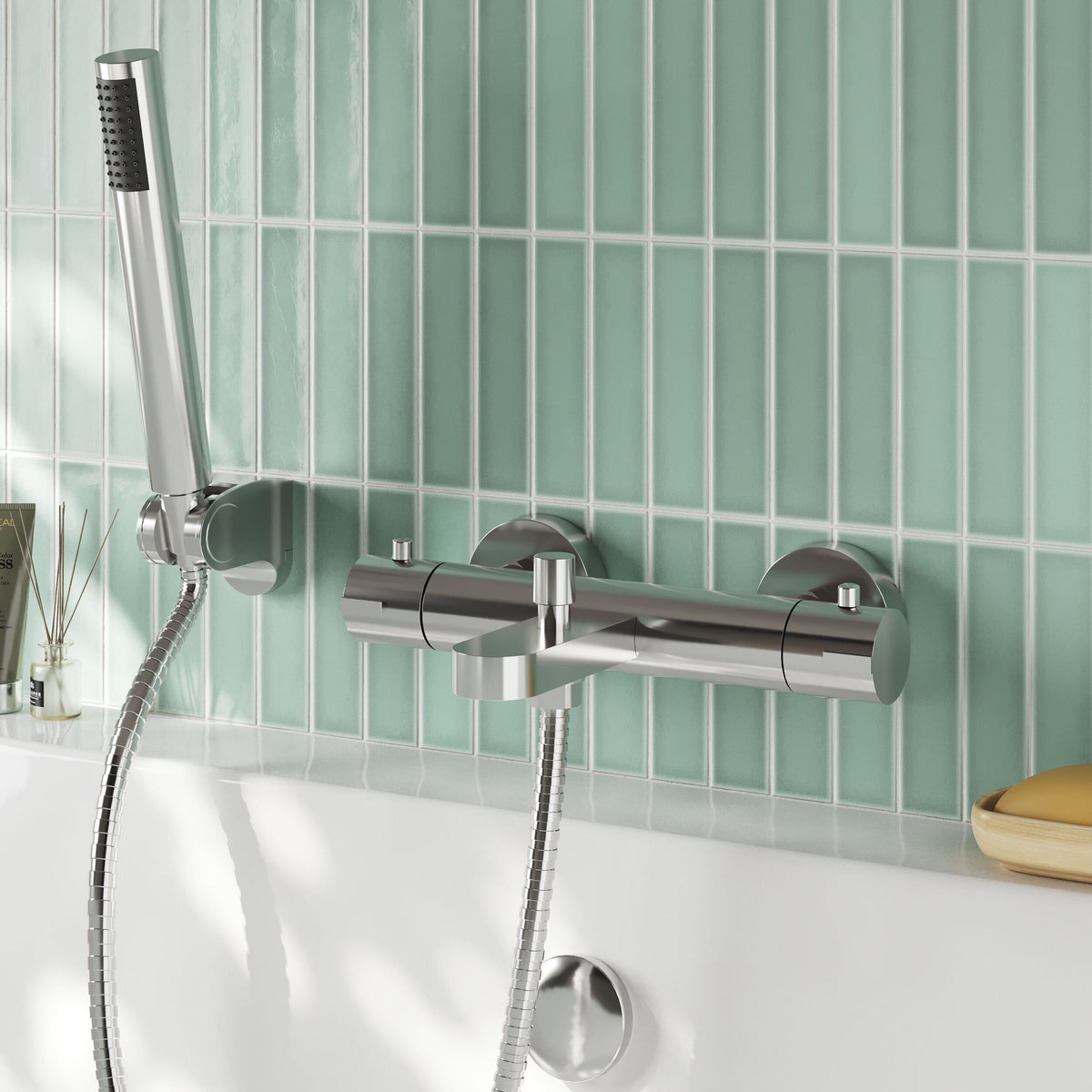 nuie Arvan Chrome Wall Mounted Bath Shower Mixer - Lifestyle image
