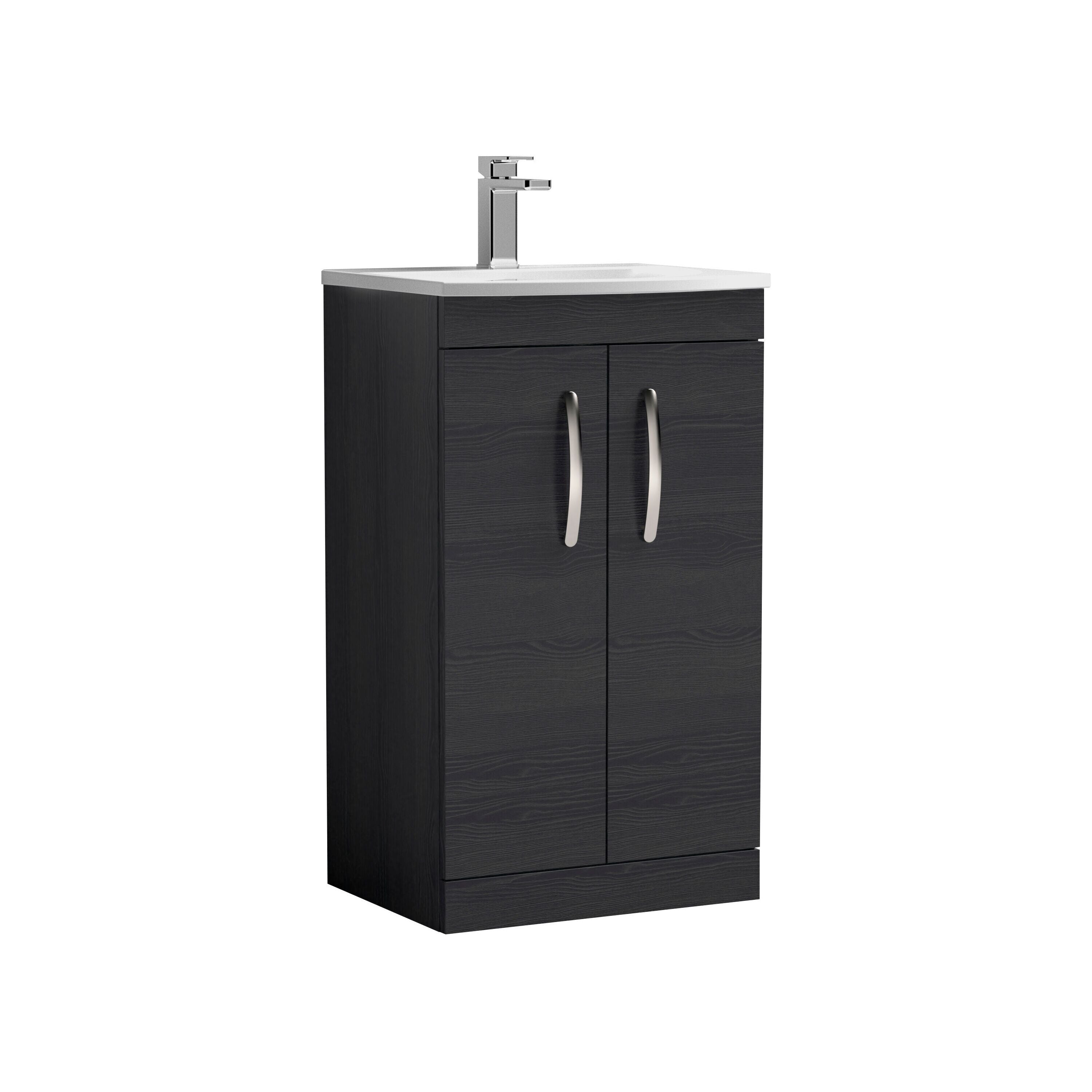 nuie Athena 500mm Charcoal Black 2 Door Floor Standing Vanity Unit With Curved Basin