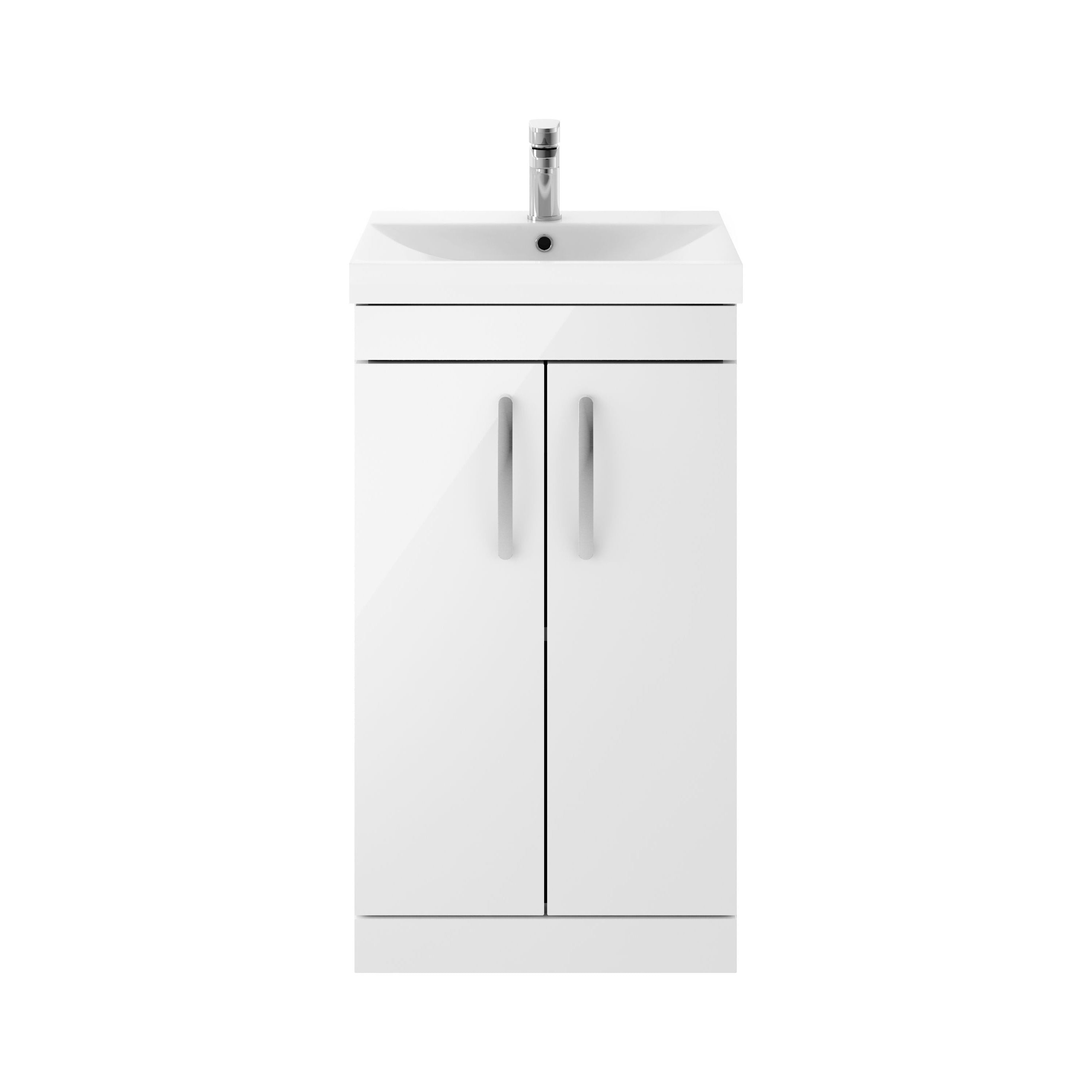 nuie Athena 500mm Gloss White 2 Door Floor Standing Vanity Unit With Thin Edge Basin