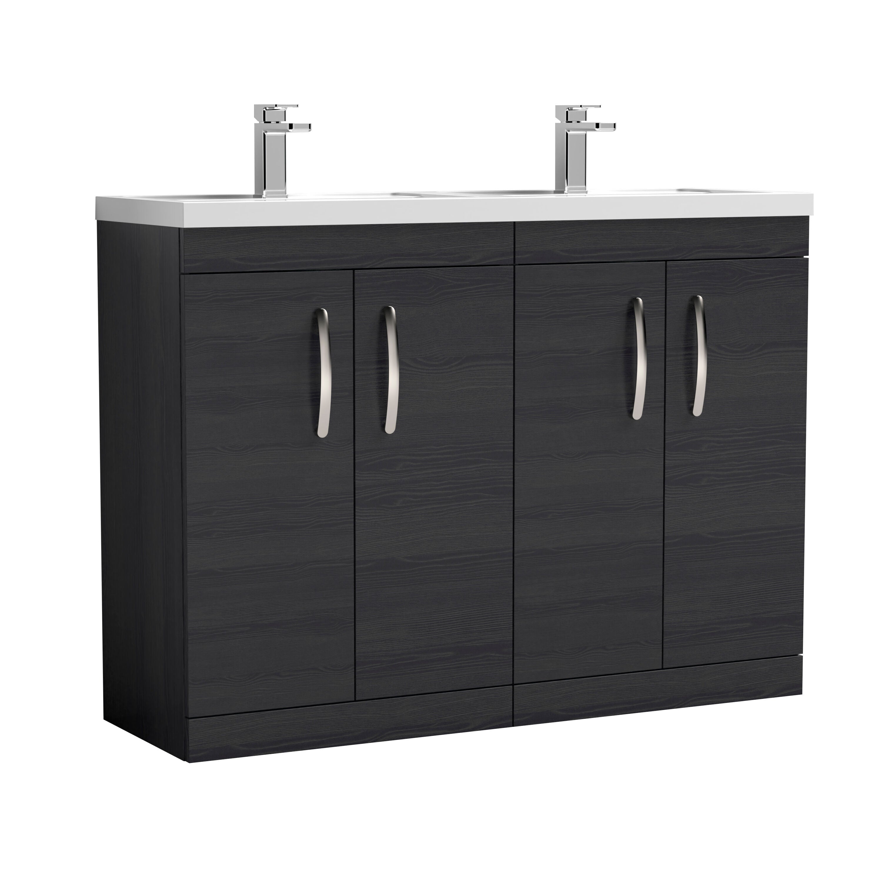 nuie Athena 1200mm Charcoal Black 4 Door Floor Standing Cabinet With 2 Tap Hole Polymarble basin