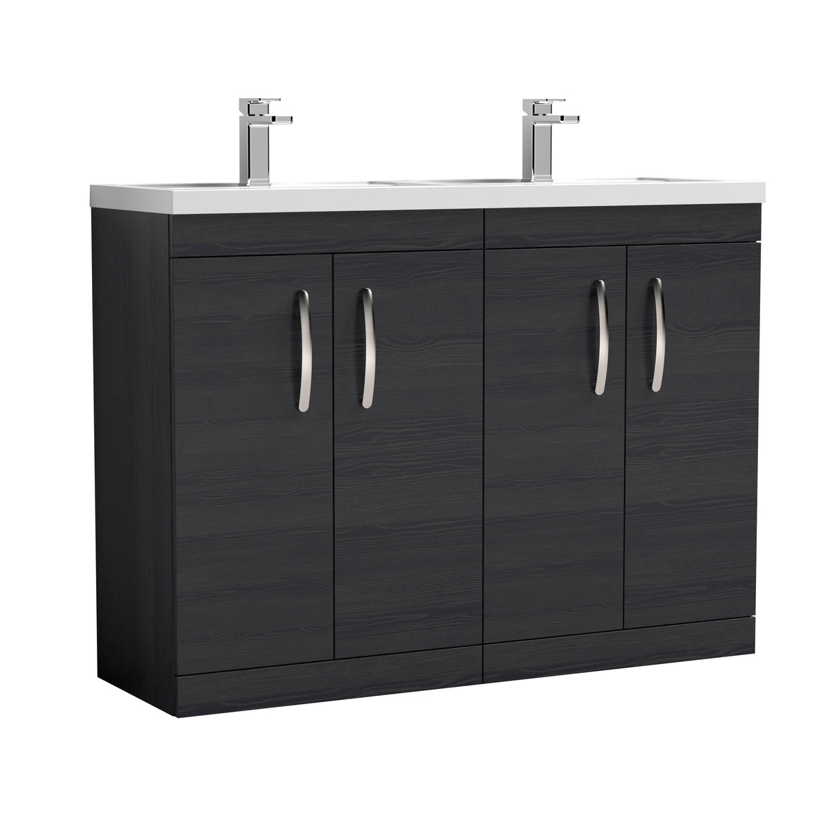 Nuie Athena 1200mm 4 Door Floor Standing Cabinet With 2 Tap Hole Polymarble basin