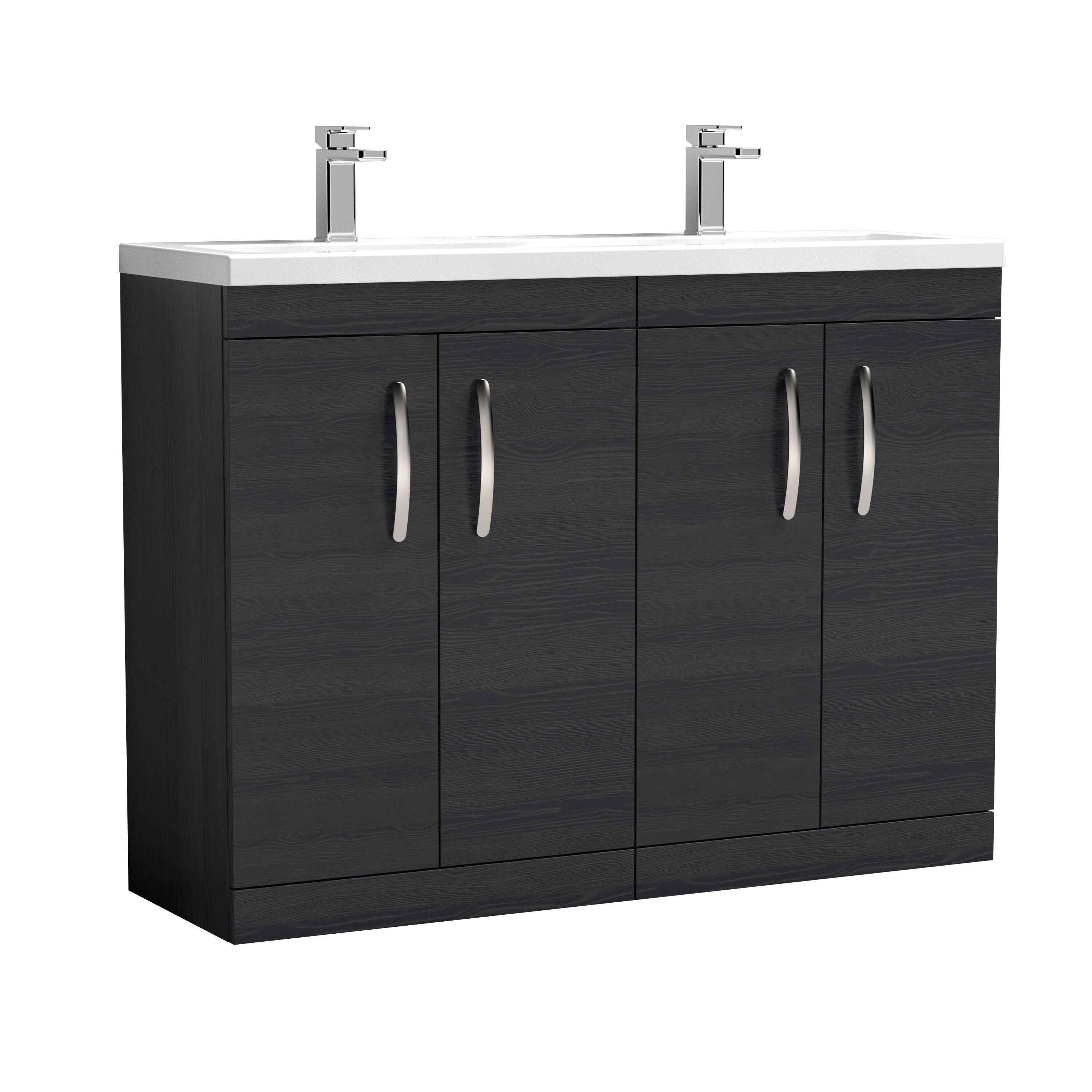 nuie Athena 1200mm Charcoal Black 4 Door Floor Standing Cabinet With 2 Tap Hole Ceramic Basin